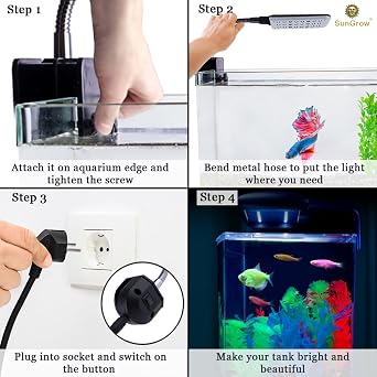 SunGrow LED Aquarium Light for Fish Tank, 24 LEDs, White & Blue Adjustable 360 Flexible Metal Arm Small Aquarium LED Light for Nano Tank, Install on Dog & Cat Crate for Security, Kitten & Puppy Care
