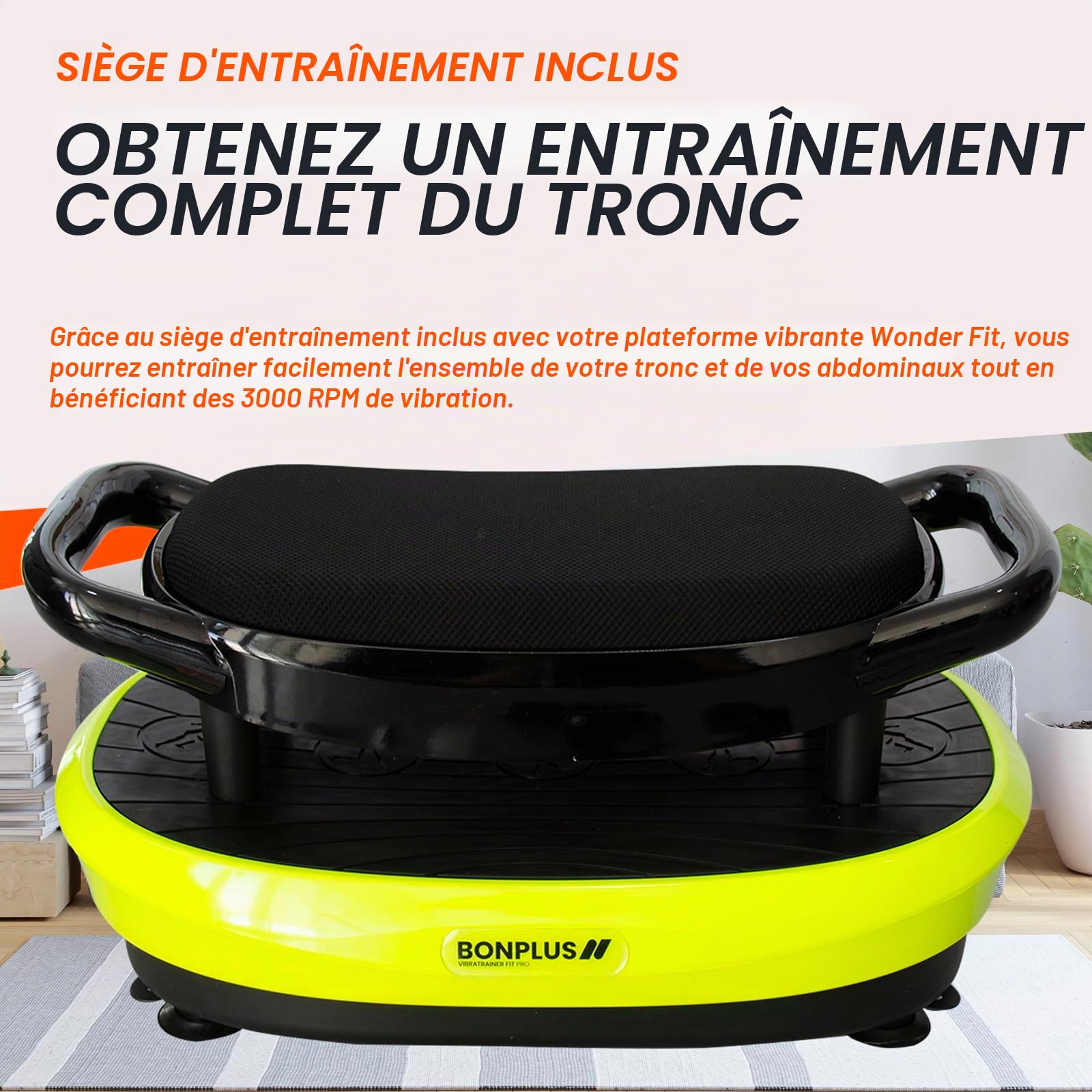 BONPLUS Plateforme Vibrante avec Siège, Wonder Fit, Rock n Fit, Machine à d'exercice Vibrations, Vibrations pour l'entraînement de Tout Le Corps pour la Maison, Combat la Cellulite