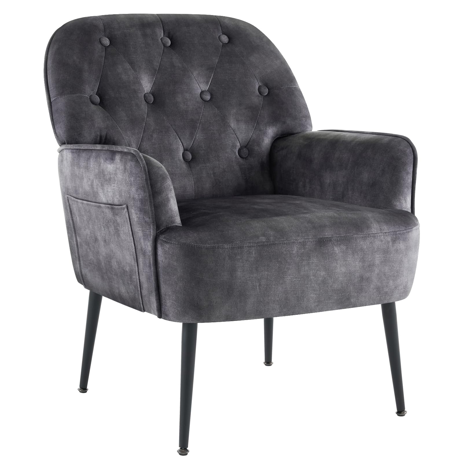 IWMH Sessel Wohnzimmer Schlafzimmer, Lazy Lounge Cocktailsessel Bequemer mit Armlehnen und Einer Seitentasche, Samt Modern dreh Polster Lesesessel mit Metallbeinen (Grau)