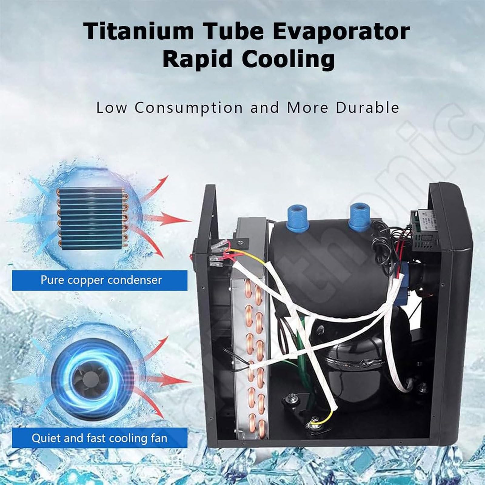 Enfriador de Agua for Acuario, Kit de Bomba enfriadora de 60 l, Enfriador de Tanque de Peces con Dispositivo de Temperatura Constante de 18-30 ℃, máquina de enfriamiento de Agua for Arrecife