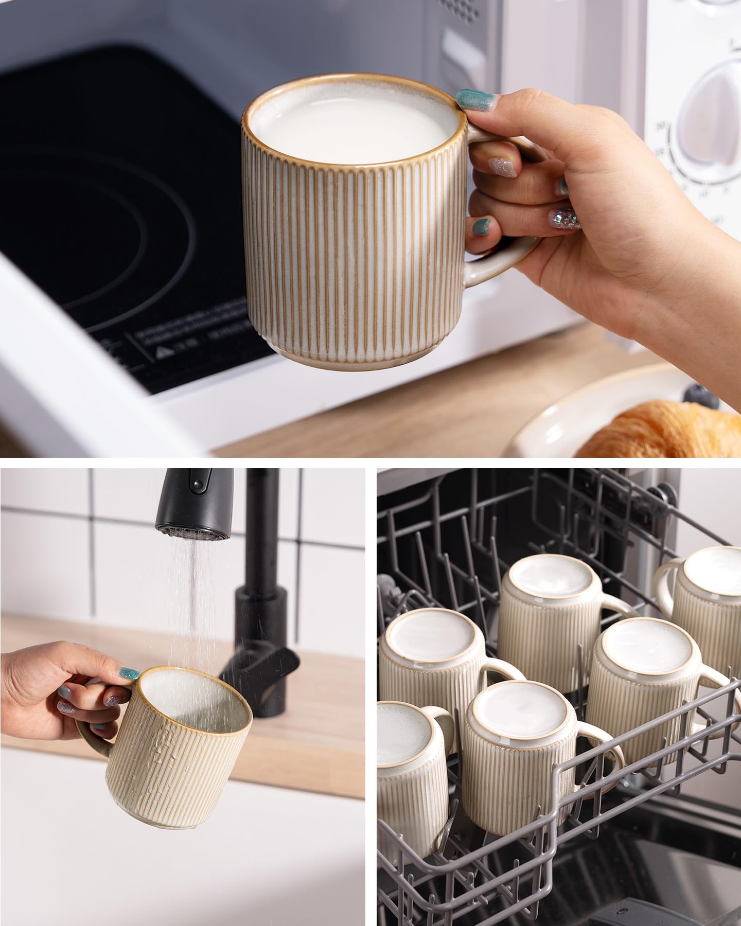 Nebula Juego de 4 Tazas de café, Tazas de té de gres de 12 oz/340 ml con Mango Grande para café con Leche/Capuchino/Leche/Cacao/té, aptas para microondas y lavavajillas, Color marrón Canela