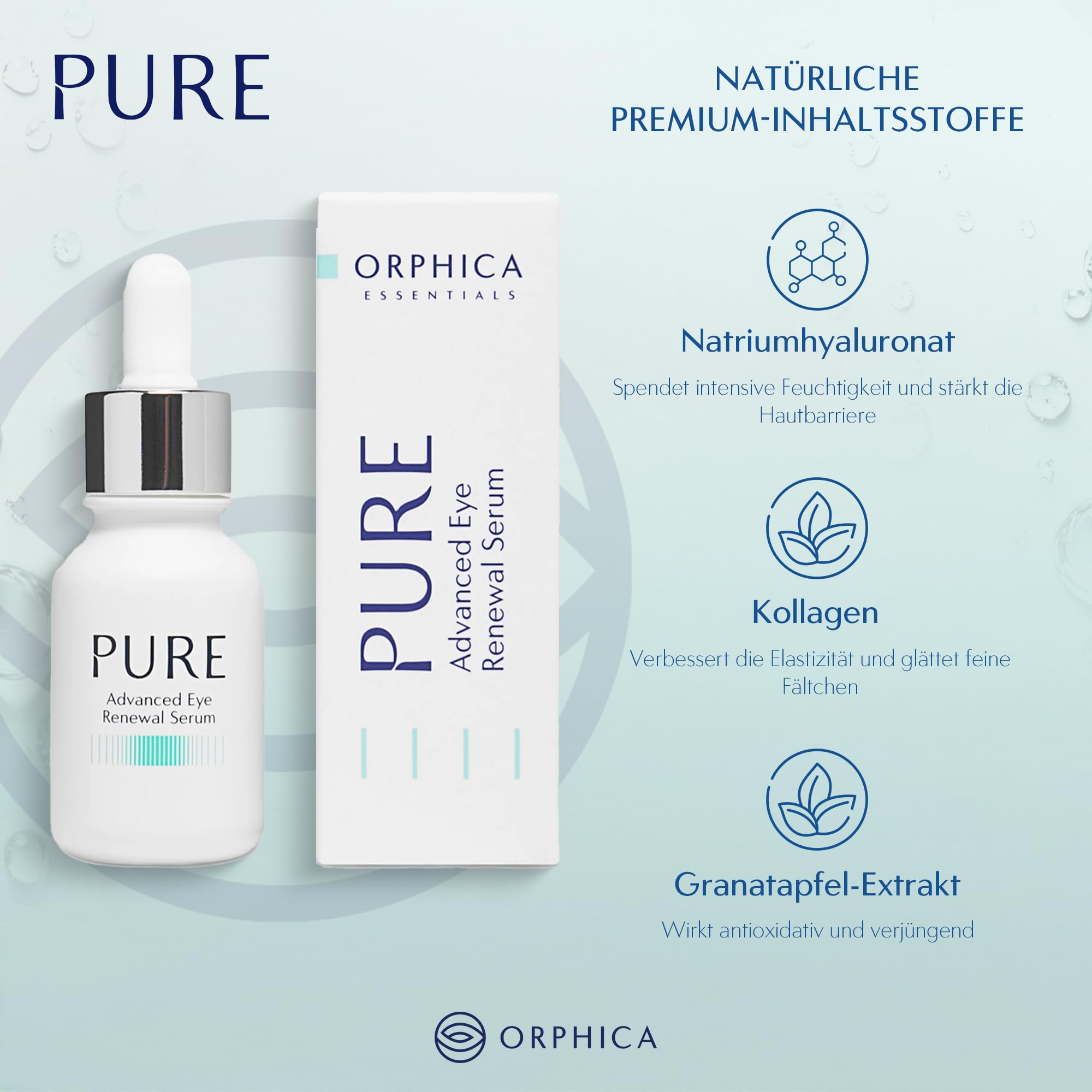 ORPHICA Augenserum Pure Advanced 15 ml - Eye Renewal Serum, Sofort straffend, Konzentriertes mit Schneckenschleim gegen Augenringe, Falten und Schwellungen - Gesicht, Augencreme, Eye cream