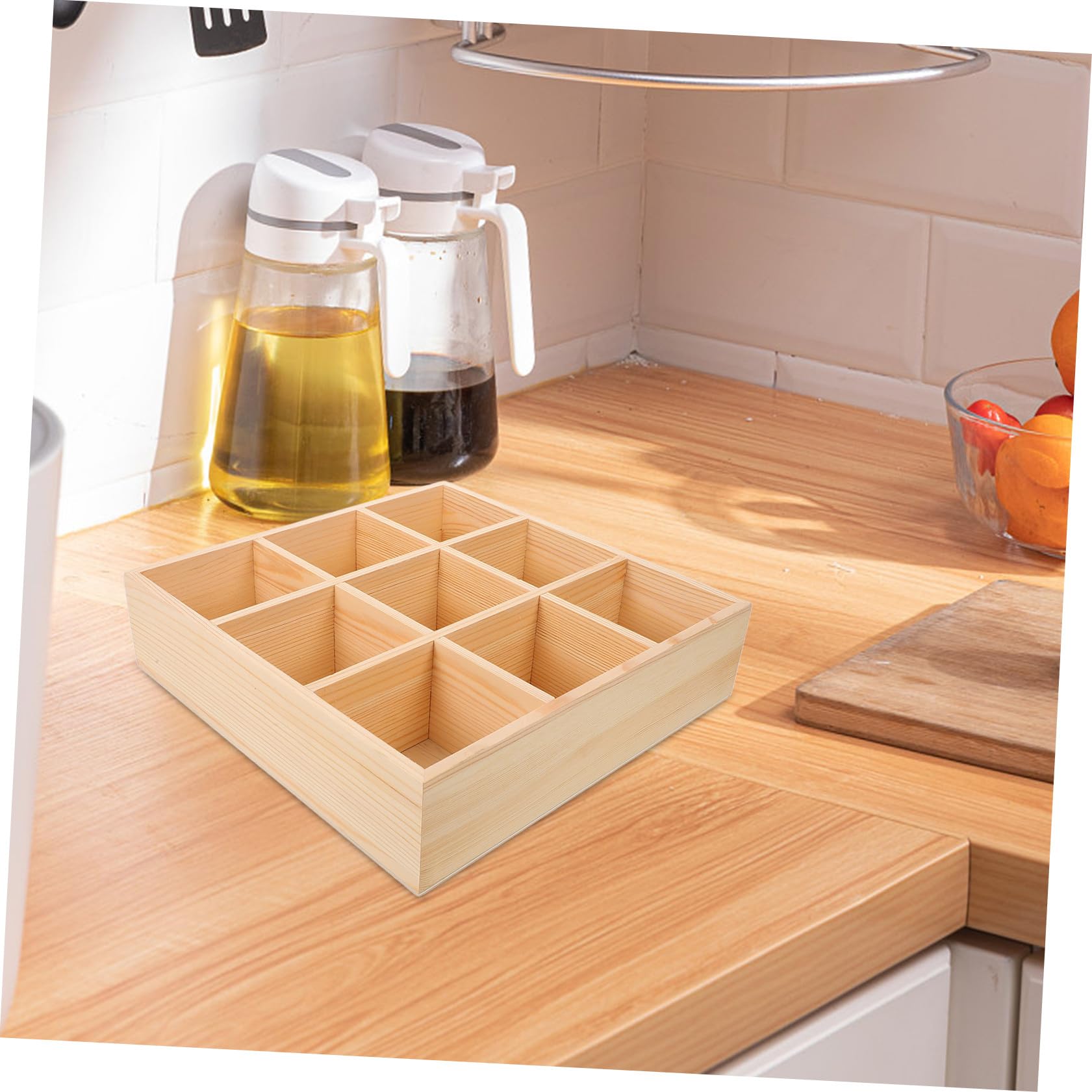Alipis Organisateur en Bois Beige pour Sachets de Thé et Petits Accessoires, Boîte de Rangement Légère Compartiments, Cuisine et Îlot Cuisine