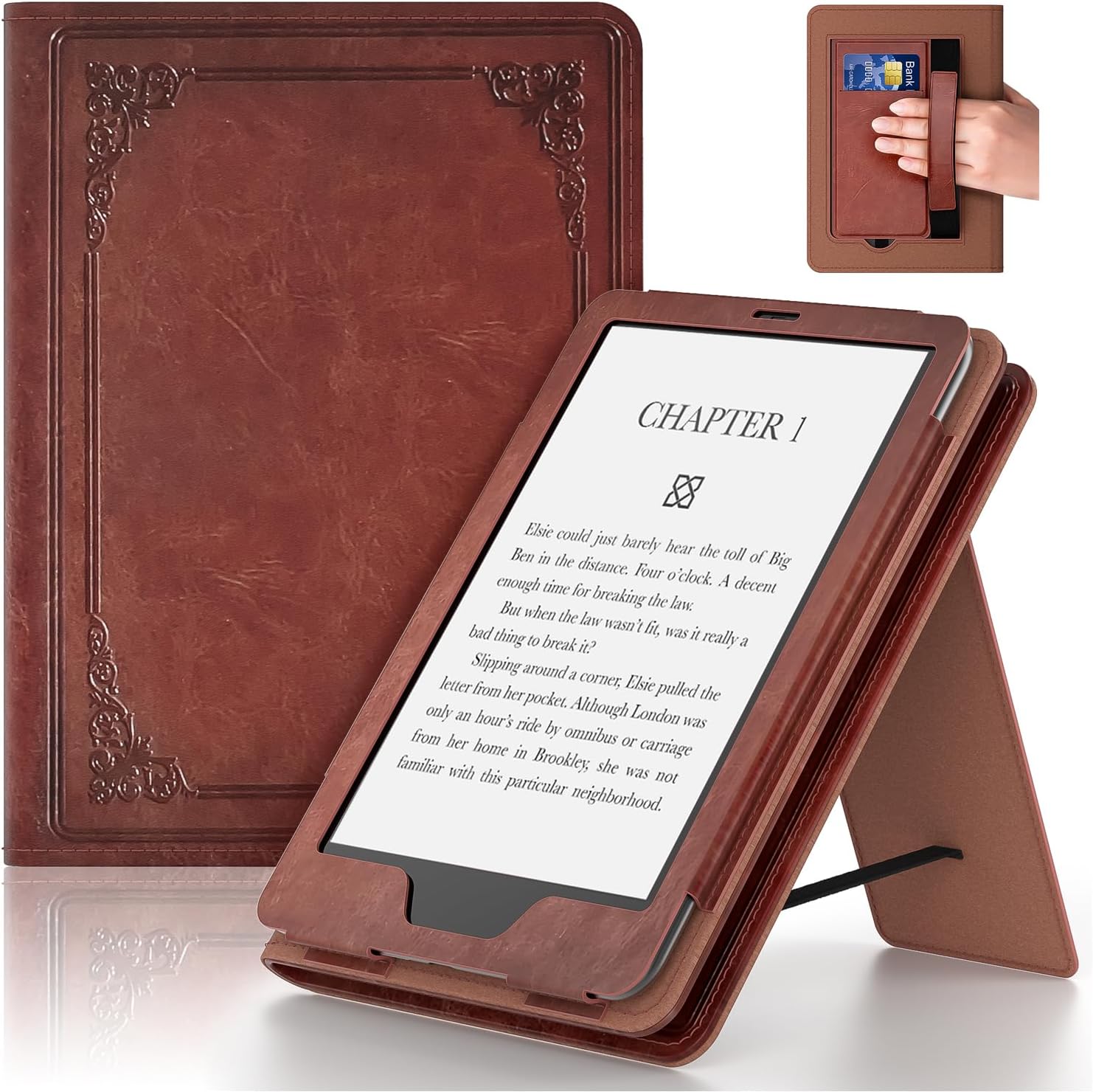 Lainergie 6in Tablet Case with Stand and Hand Strap,Incompatible with Old Version, Durable Synthetic Leather Cover with Auto Sleep Wake, Vintage Brown - Amazon product rated Grade B