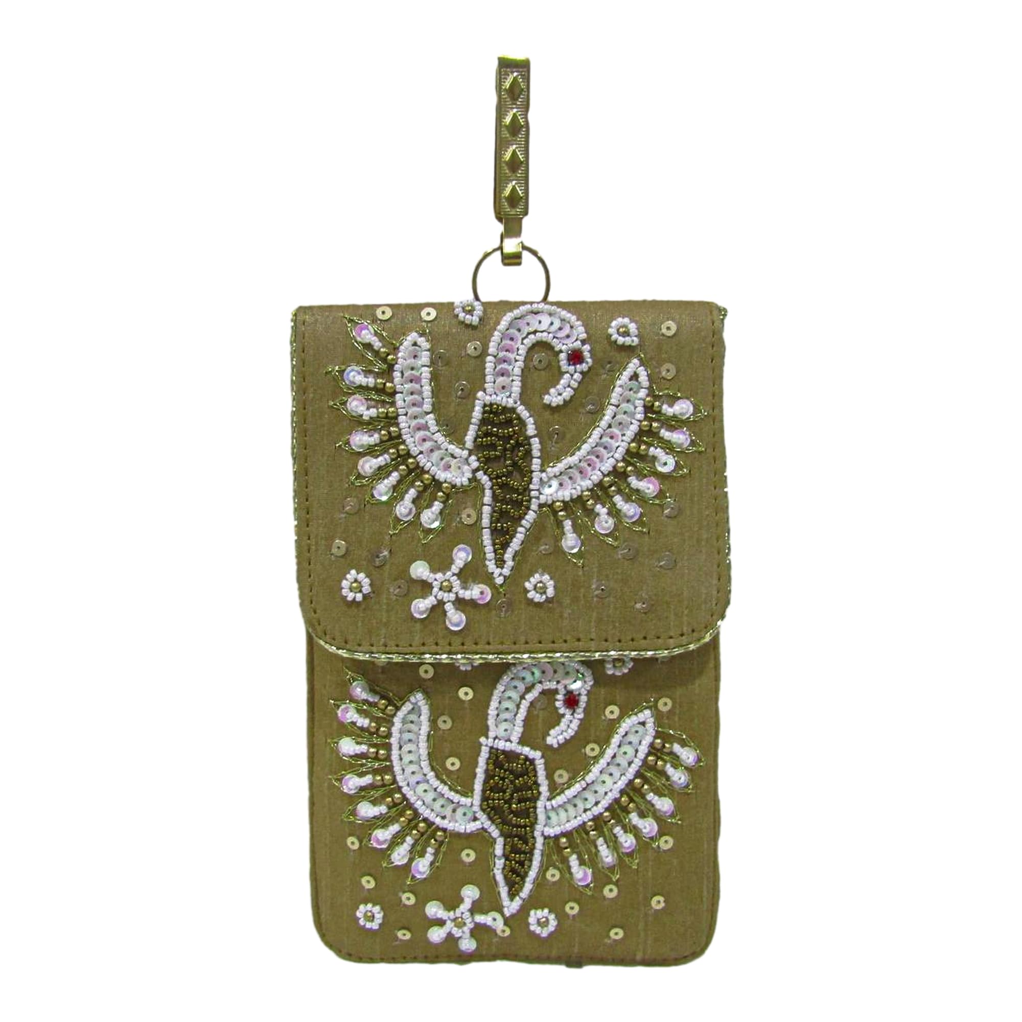 purple pink Traditional Exclusive Moti Hand Embroidery Mobile Pouch With Waist Clip Hook & Detachable Golden Sling Chain Beaded Design,Ethnic Phone Purse for Women and Girls For Party Wedding-picture-44