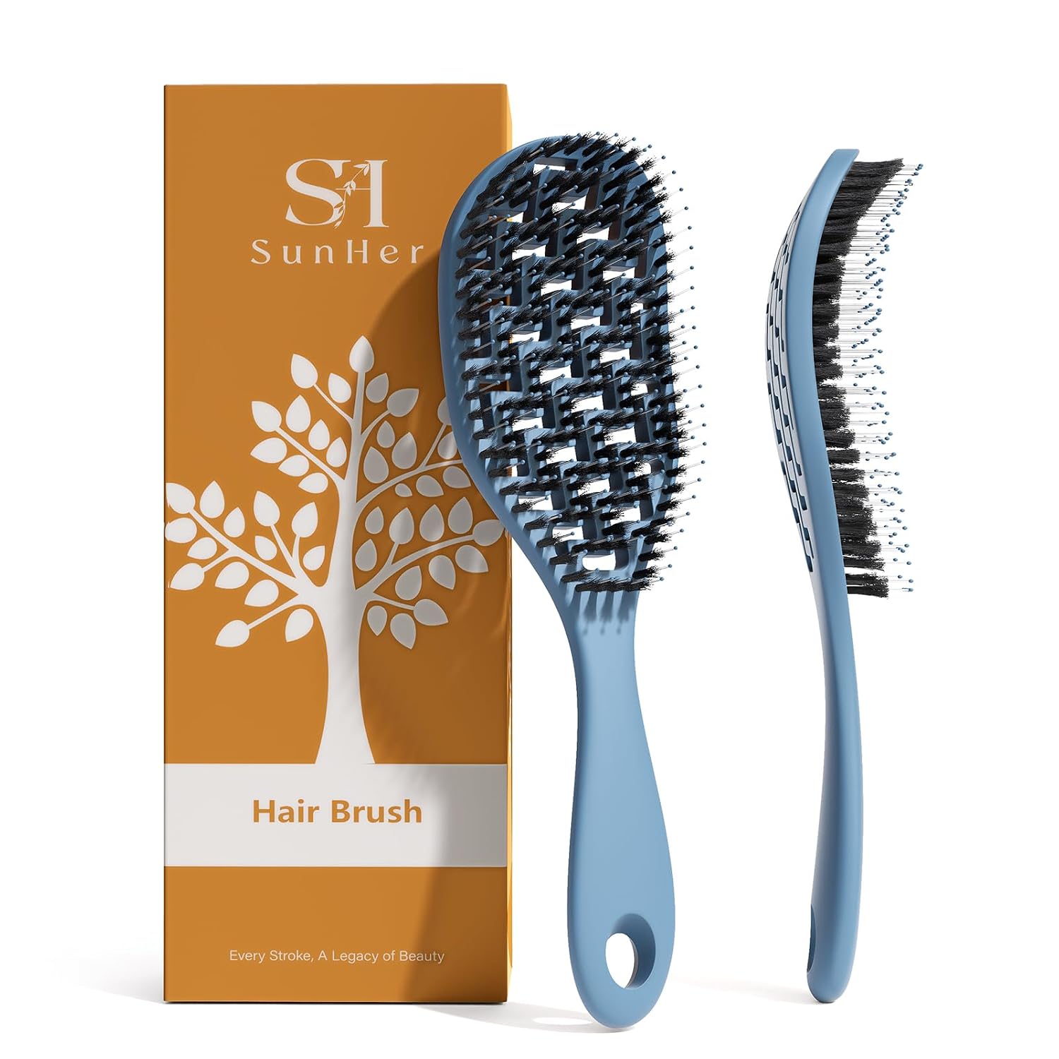 Boar Bristle Hair Brush, Curved Vented Brush for Wet Dry Hair