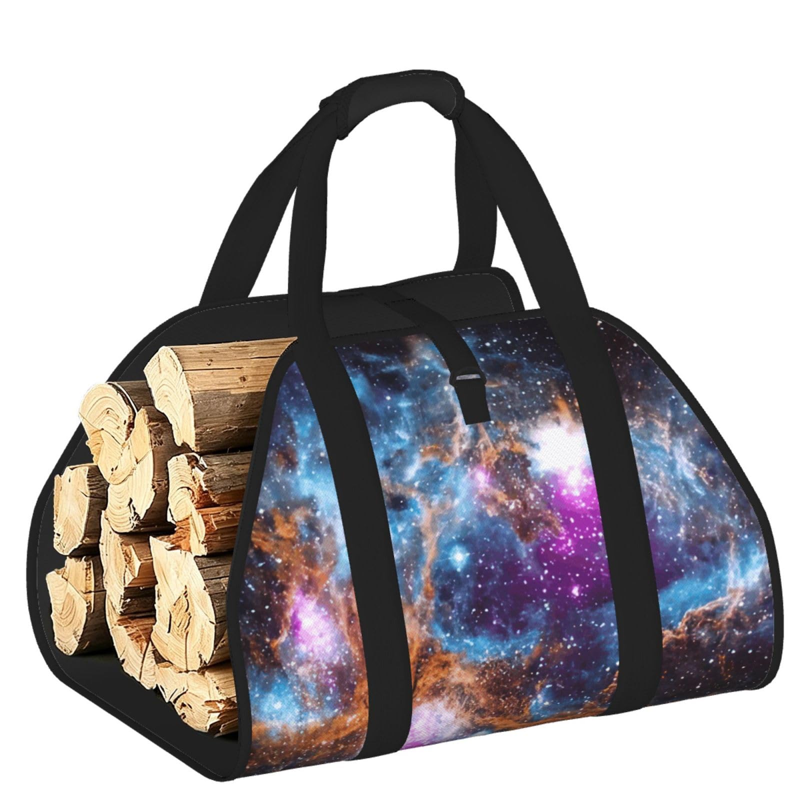 Ayyqwe Black Universe Galaxy Space Print Firewood Bag Wood Waterproof Versatile Camping Picnic Storage Daily Home