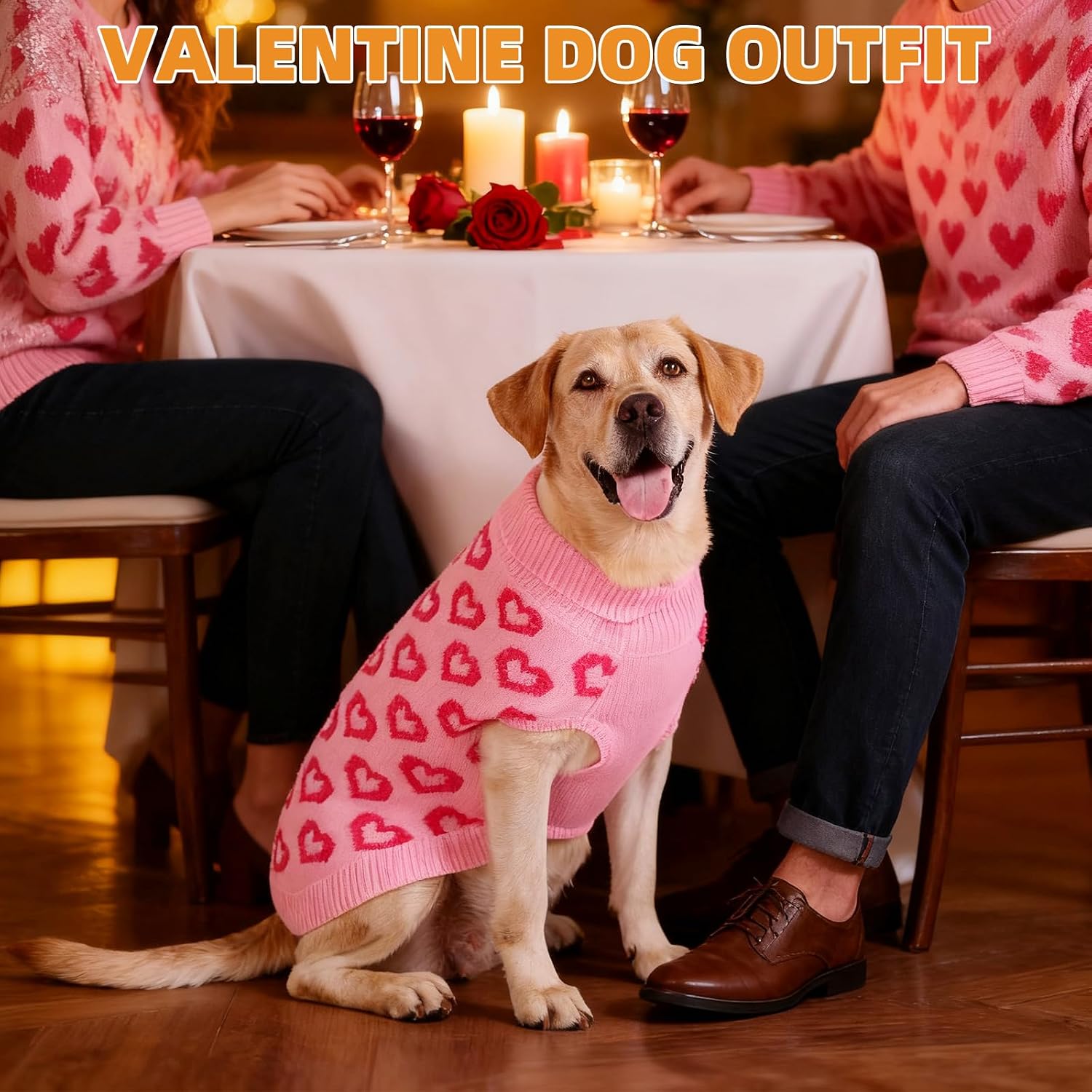 KOOLTAIL Valentine's Day Dog Sweater, Cold Weather Dogs Knitted Sweater Turtleneck Pullover, Pet Sweater with Heart Pattern, Warm Winter Clothes for Small Medium Large Dogs Cat Boy Girl, Pink XL