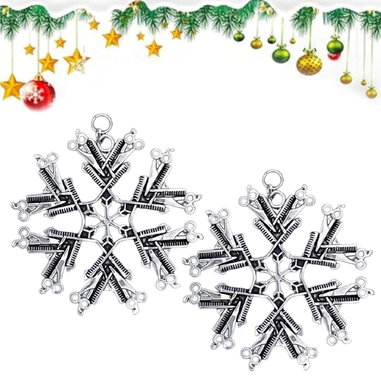 Itetone 2Pcs Hairdresser Ornament, Hairdresser Hair Stylist Snowflake Scissors Decor Hair Stylist Hanging Decoration, Alloy Hairdresser Theme Snowflake Ornament, Christmas Ornament Gifts For Hairdressers