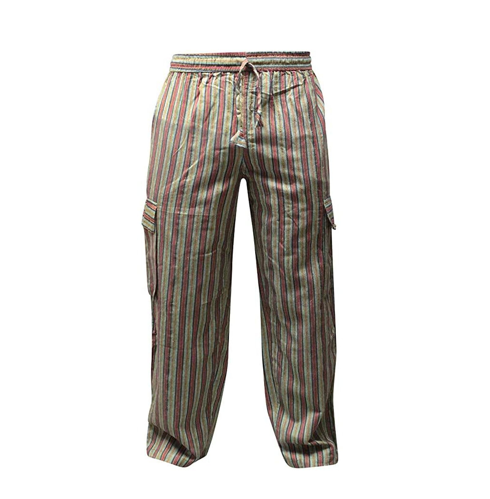 Shopoholic Fashion Men's Green Hippie Combat Pant Wide Leg Striped Cargo Trouser (, Xl)