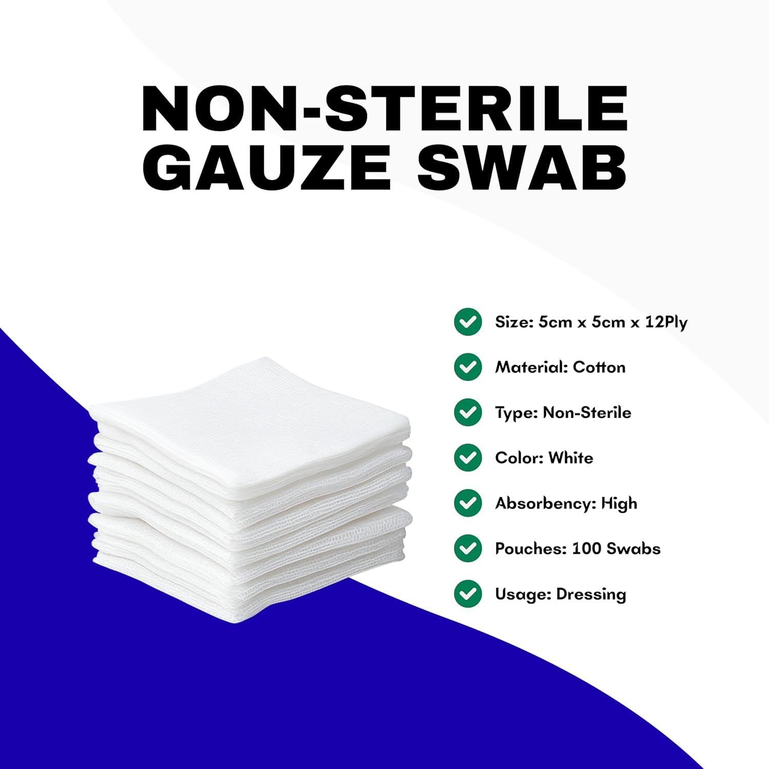 SMDPL Non-Sterling Gauge Swab 5 cm x 5 cm, 12-Pli-Chav Care, Dressing and Cleaning Medical Cotton Pad (100 Swab Pack) SMDPL Non-Sterling Gauge Swab 5 cm x 5 cm, 12-Pli-Chav Care, Dressing and Cleaning Medical Cotton Pad (100 Swab Pack)