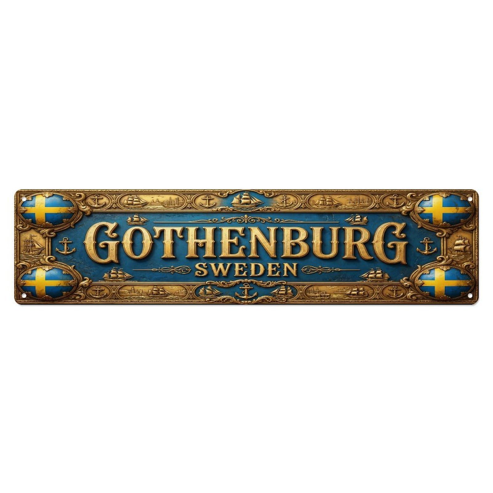 Xanthor Style Metal Tin Sign Vintage Gothenburg Sweden Flag Pattern