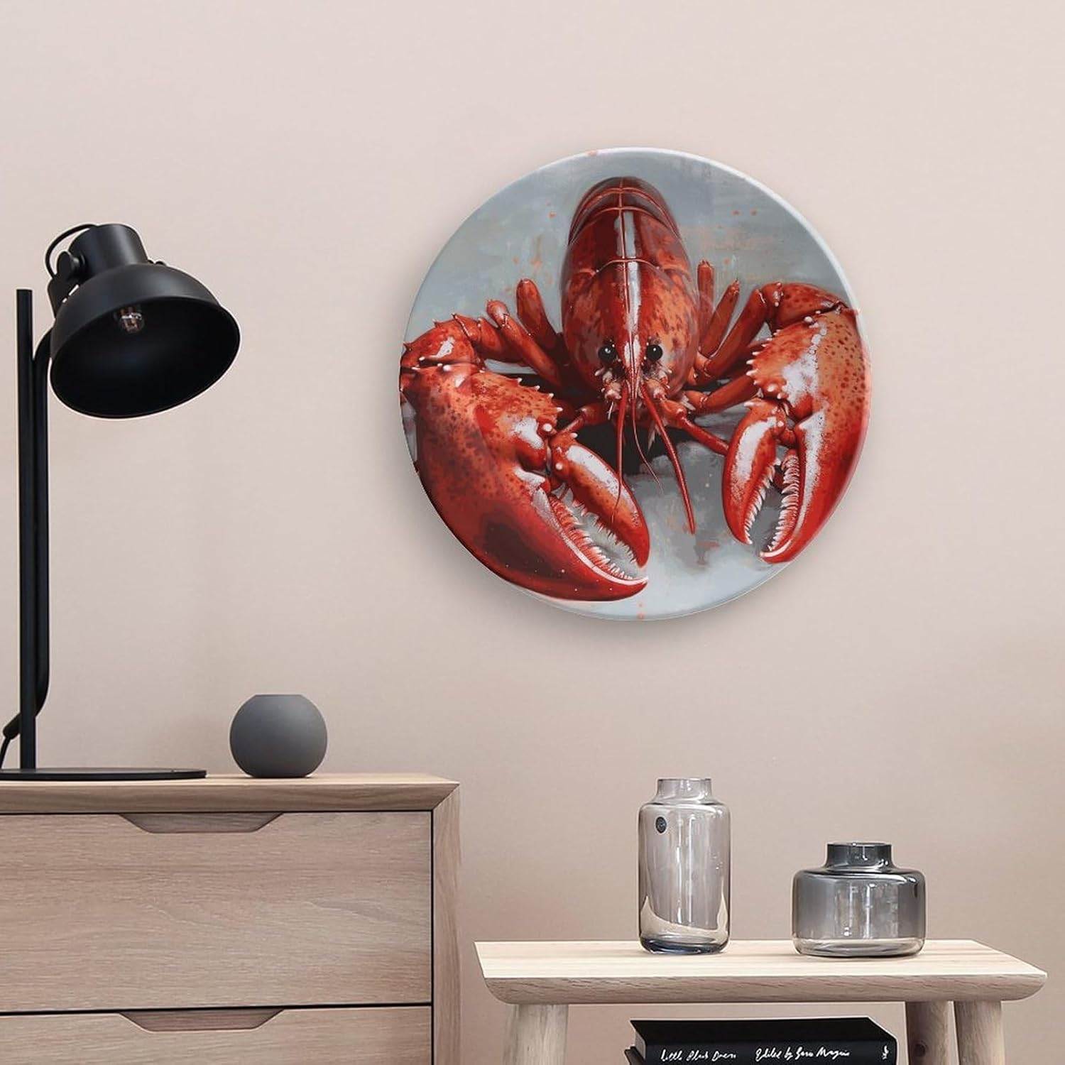 Lobster Bone China Decorative Plate with Display Stand, Ceramic Ornaments Plate for Wall Hanging, Personalized Porcelain Plates for Office, Living Room 10inch