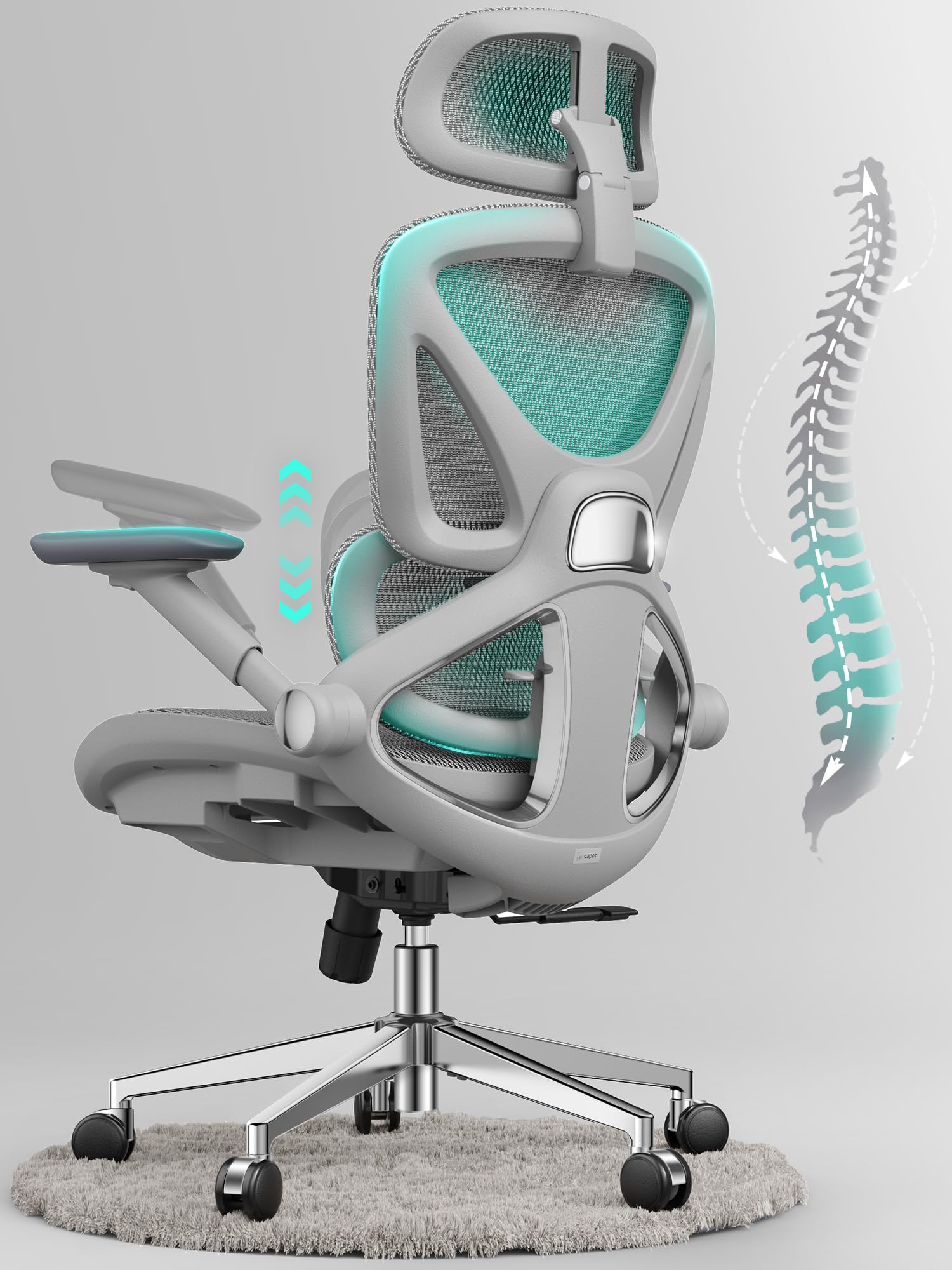 CAPOT Ergonomic Mesh Office Chair Adjustable Lumbar High Back Desk Chair 400lbs 4D Flip-up Arms 3 Tilt Backrest