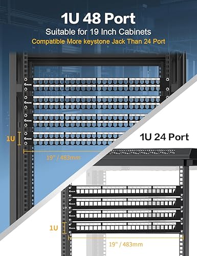 Miniatura 4 de Enmane Panel de conexión Keystone en blanco de 0.5U 24 puertos Panel de conexión de red RJ45 blindado para montaje en rack y montaje en pared de 19