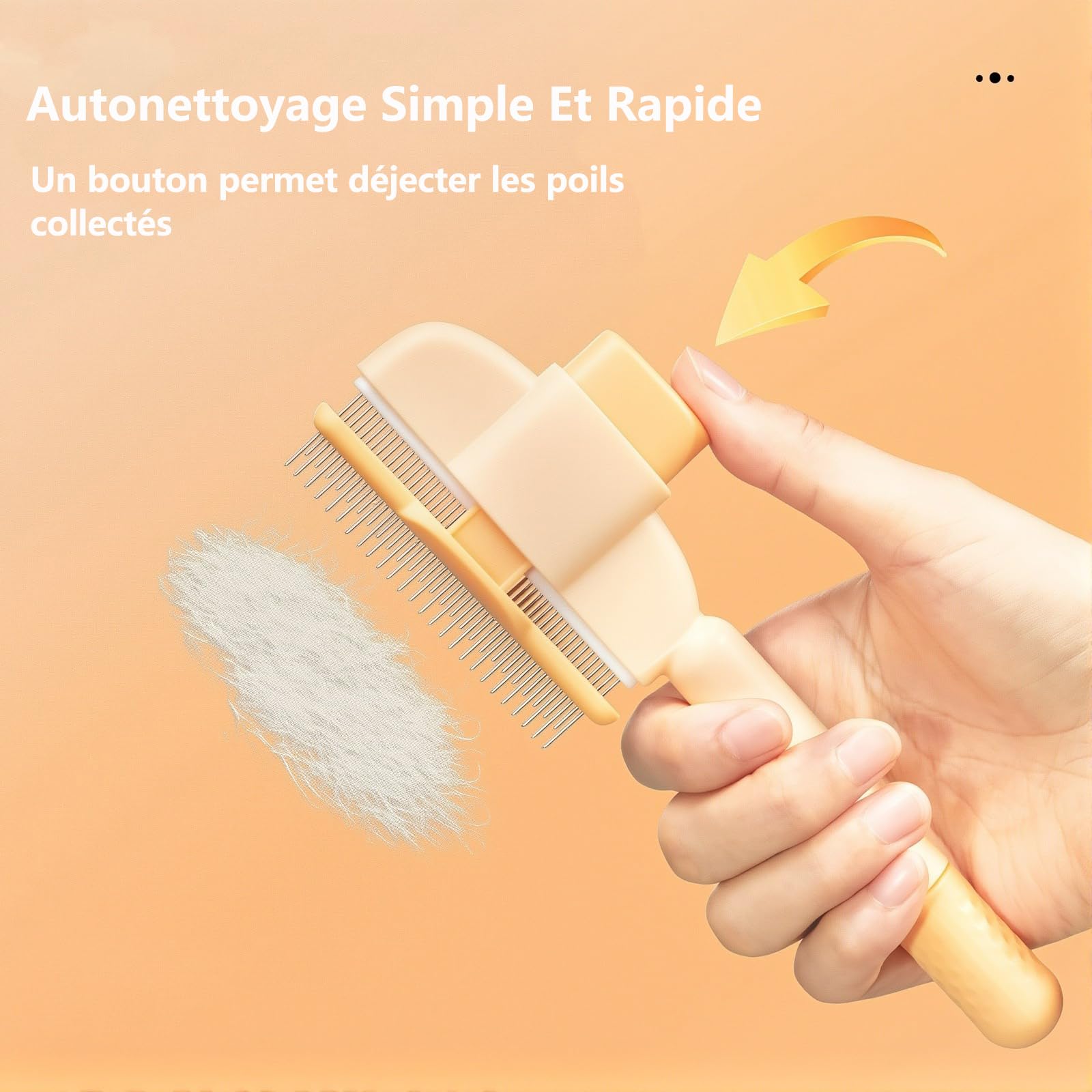 chat peigne, 2025 brosse anti-poils mort –peigne anti puces douce, efficace et autonettoyante, idéale pour poils longs et courts (Jaune)