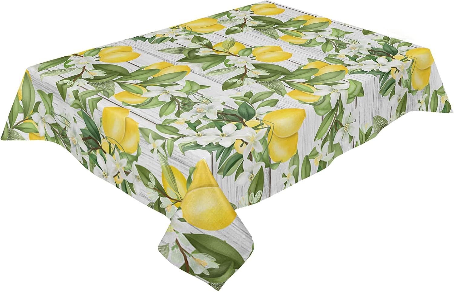 Farm Green Spring Plant Yellow Summer Lemon Wood Grain Tablecloth Waterproof for Round/Rectangle/Oval/Square Tablecloth 60x84 in, Table Cloth Cover for Fall Baby Shower Christmas Wedding Party