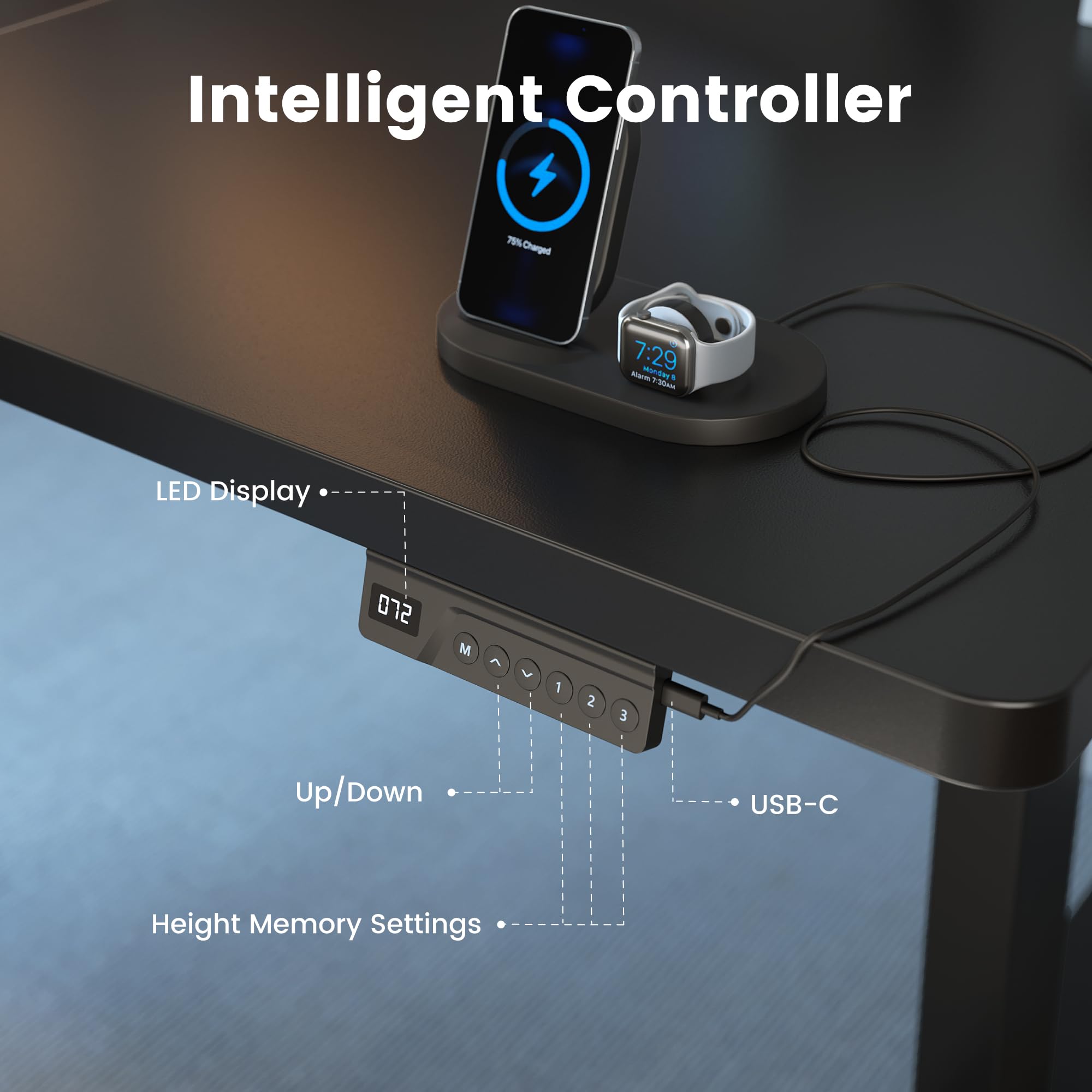 FEZIBO 71 x 37 Inch Electric Standing Desk with Integrated Dual-Beam Height Adjustable Computer Desk for Home Office — view 9