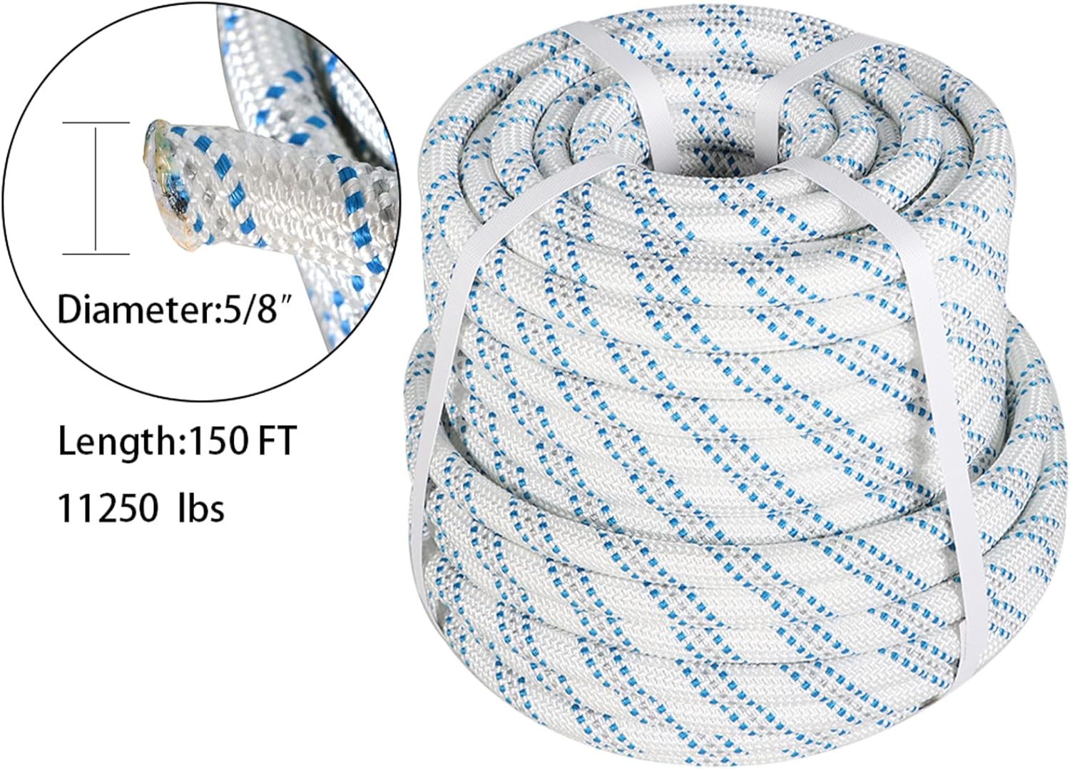 findmall 5/8in 150ft 11250 Lbs Double Braid Polyester Pulling Rope