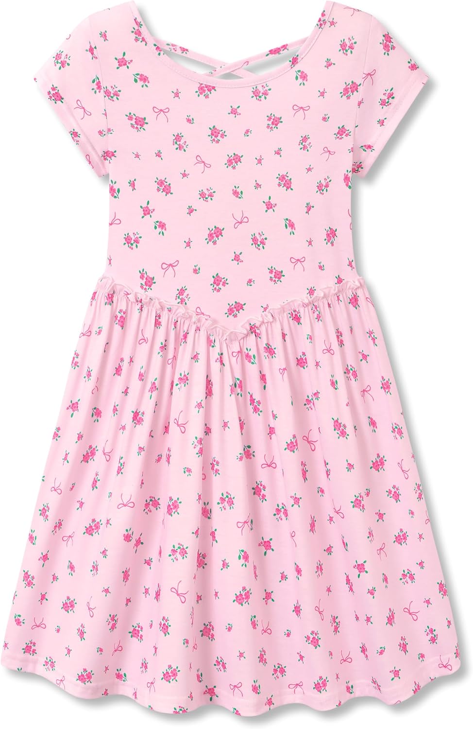 Girls Summer Casual Dress-Soft Cotton Crossback A-Line, Breathable Stretchy Solid & Ditsy Floral Print Size 6-16