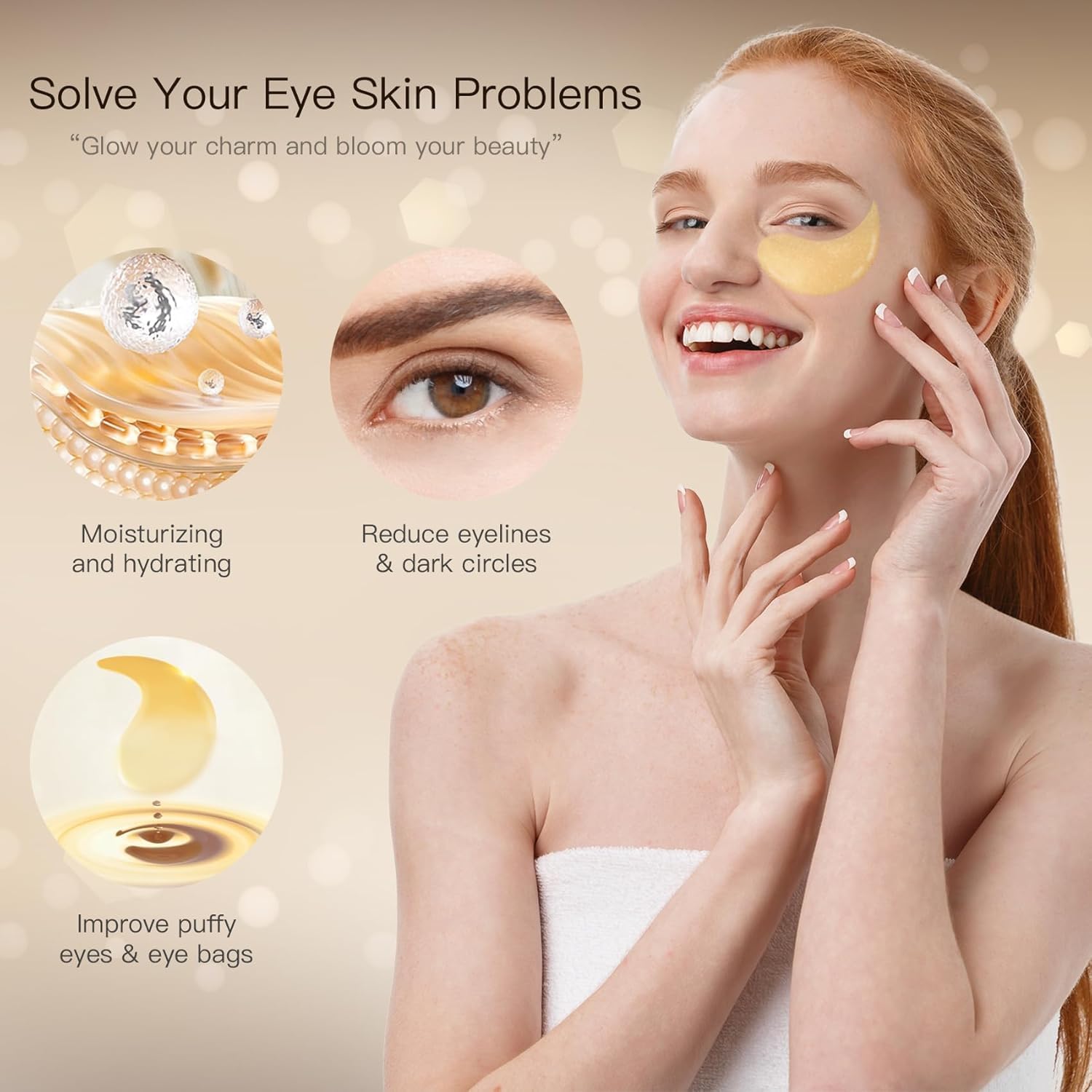 24k gold moisturizing eye patches | Under Eyes Masks for Personal Care | Dark Circles and Puffy-Eyes Hydrogel Eye Patch Mask Treatment Products for Dry Eyes Relief for women, men