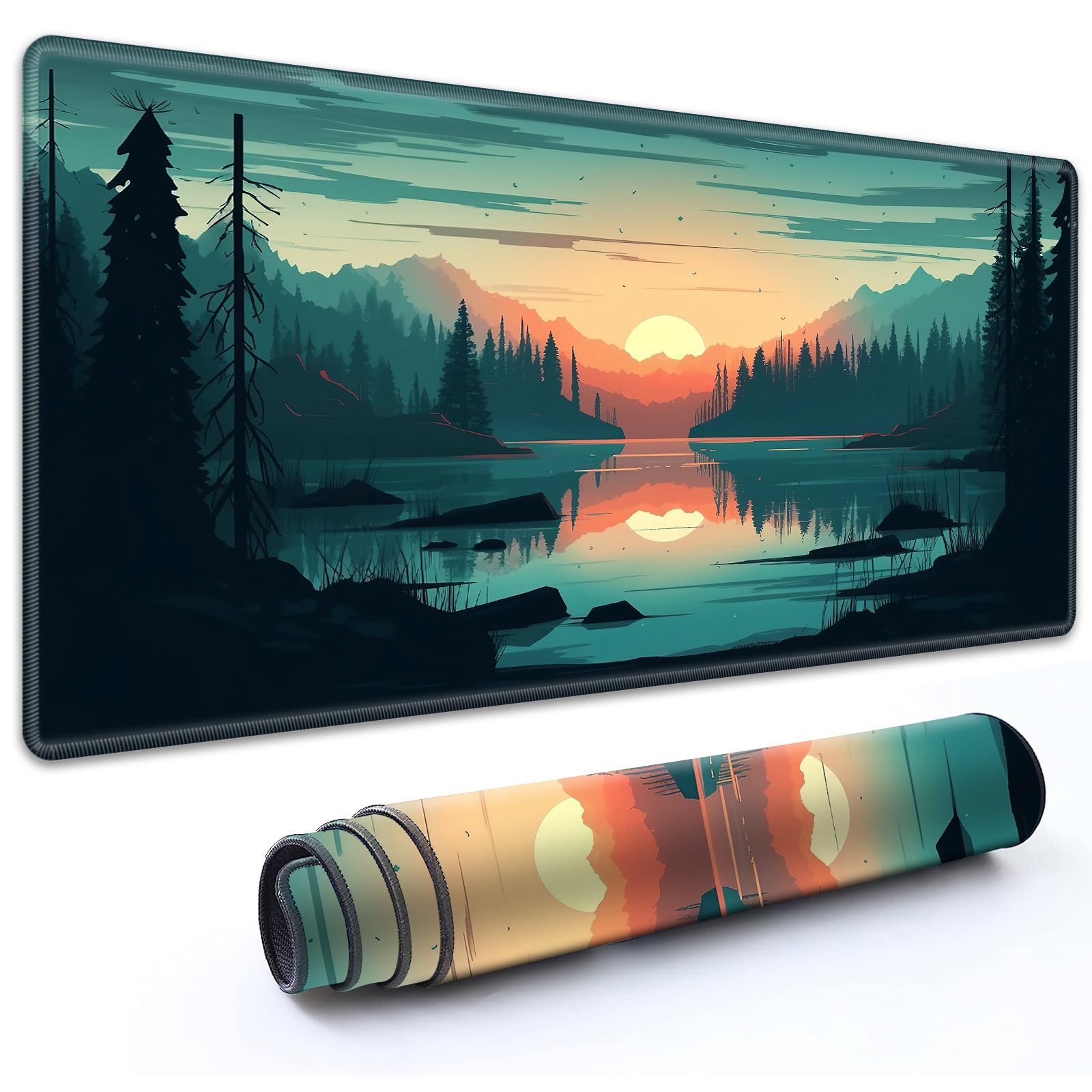 RMJKXQZG for MTG Playmat 35.5" x 19.7"(90cm x 50cm) with High Elastic Rubber Base Non-Slip Rubber Sole HD Printing for TCG Mat Magic Playmats MTG Game Mat, Sunset On The River