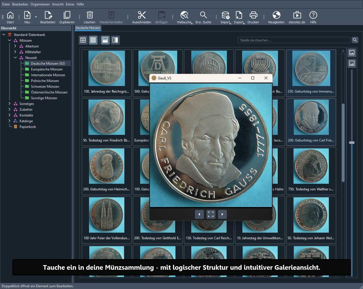 Münzen Software - Stecotec Münzen-Verwaltung Pro 3 - Programm f. Ihre Münzsammlung - Numismatik - Datenbank - CD-ROM