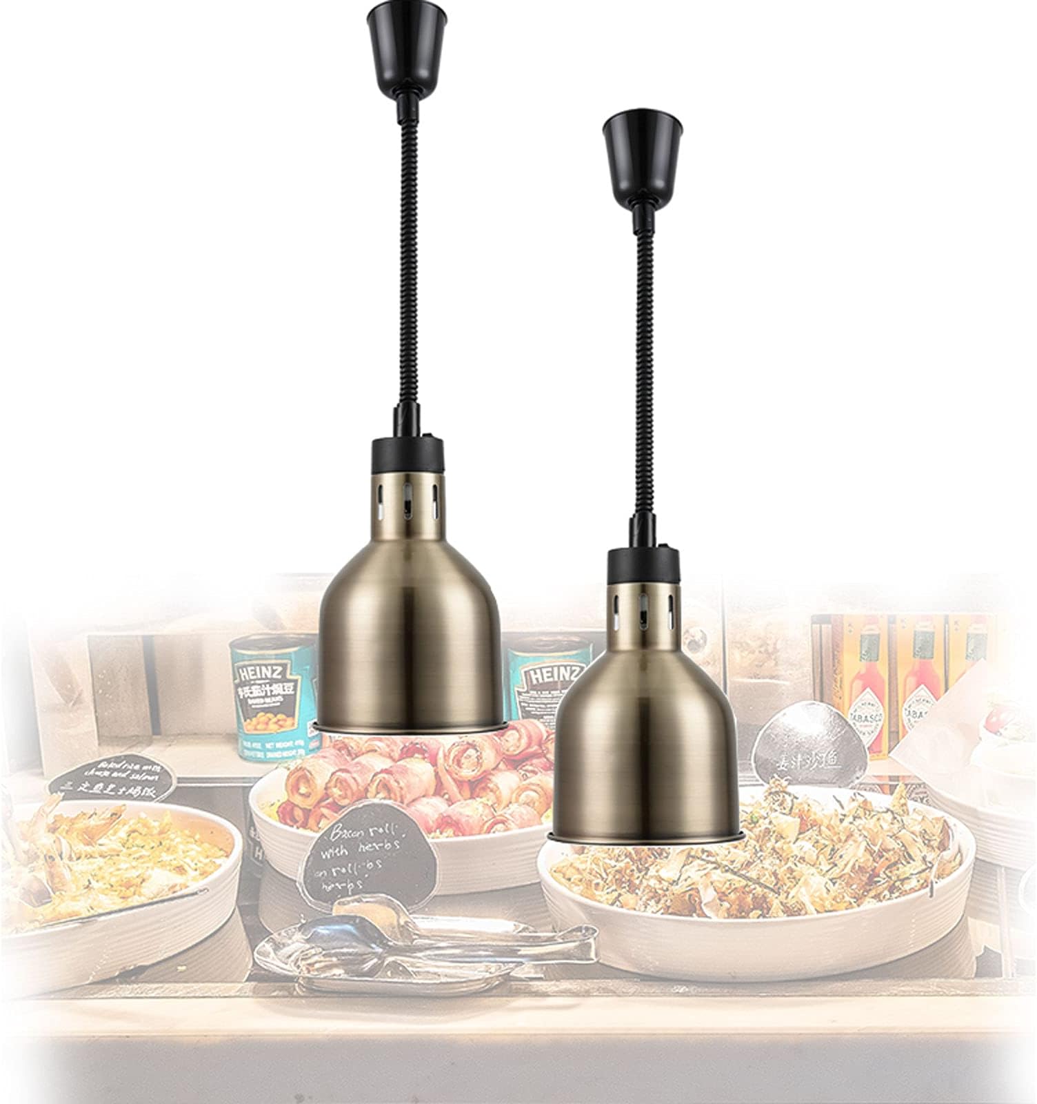 S-pomy Catering Food Warmers, 250w Infrared Food Heat Lamp Bulb, Buffet Steak Heating Chandelier, Retractable Restaurant Equipment, Ideal for Prevent Food From Getting Cold Too Quickly, 2pcs