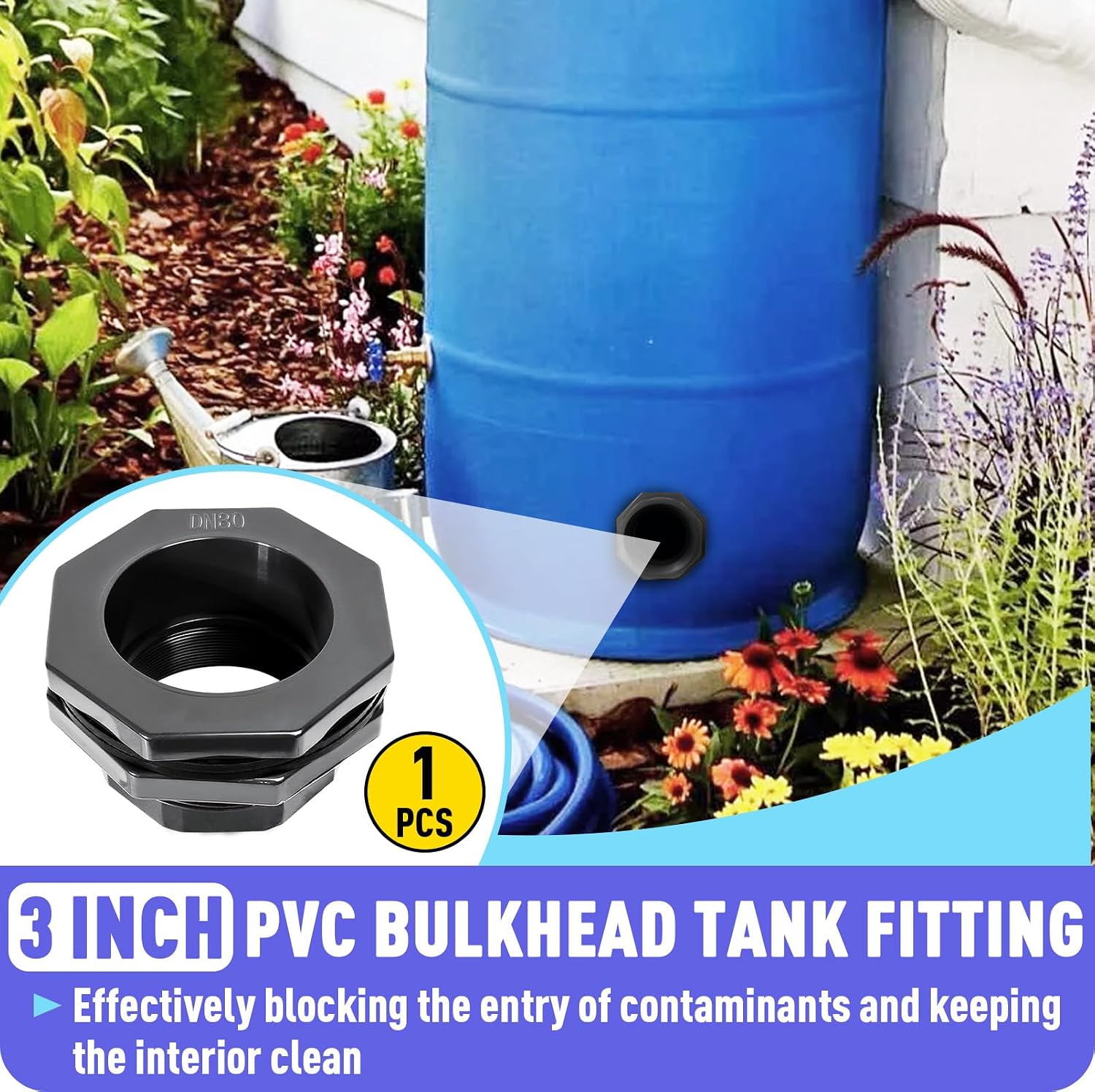 3 Inch PVC Bulkhead Fitting (NPT Threads) - Heavy-Duty Water Tank Connector Plumbing Bulkhead Pipe for Water Tank Pipe Connector, Rain Barrels, Water Tank, Aquariums, Pools