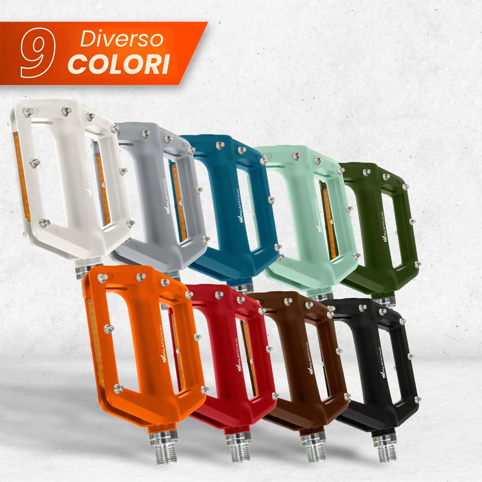 IMPALAPRO - Pedali per Bicicletta con Riflettenti in Fibra di Nylon con Cuscinetto Sigillato 9/16" - Pedale MTB Flat - Pedali BMX - Pedali Flat Gravel - Pedali City Bike con Riflettori