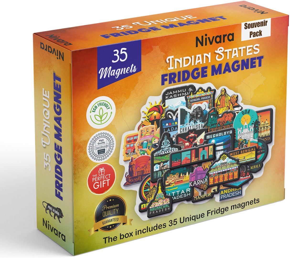 - NIVARA 35 Indian States Wooden Fridge Magnet Set – Souvenir Gift for Kids & Adults | MDF India Map Collectible for Refrigerator | Home & Kitchen Décor | Cultural Magnetic Art