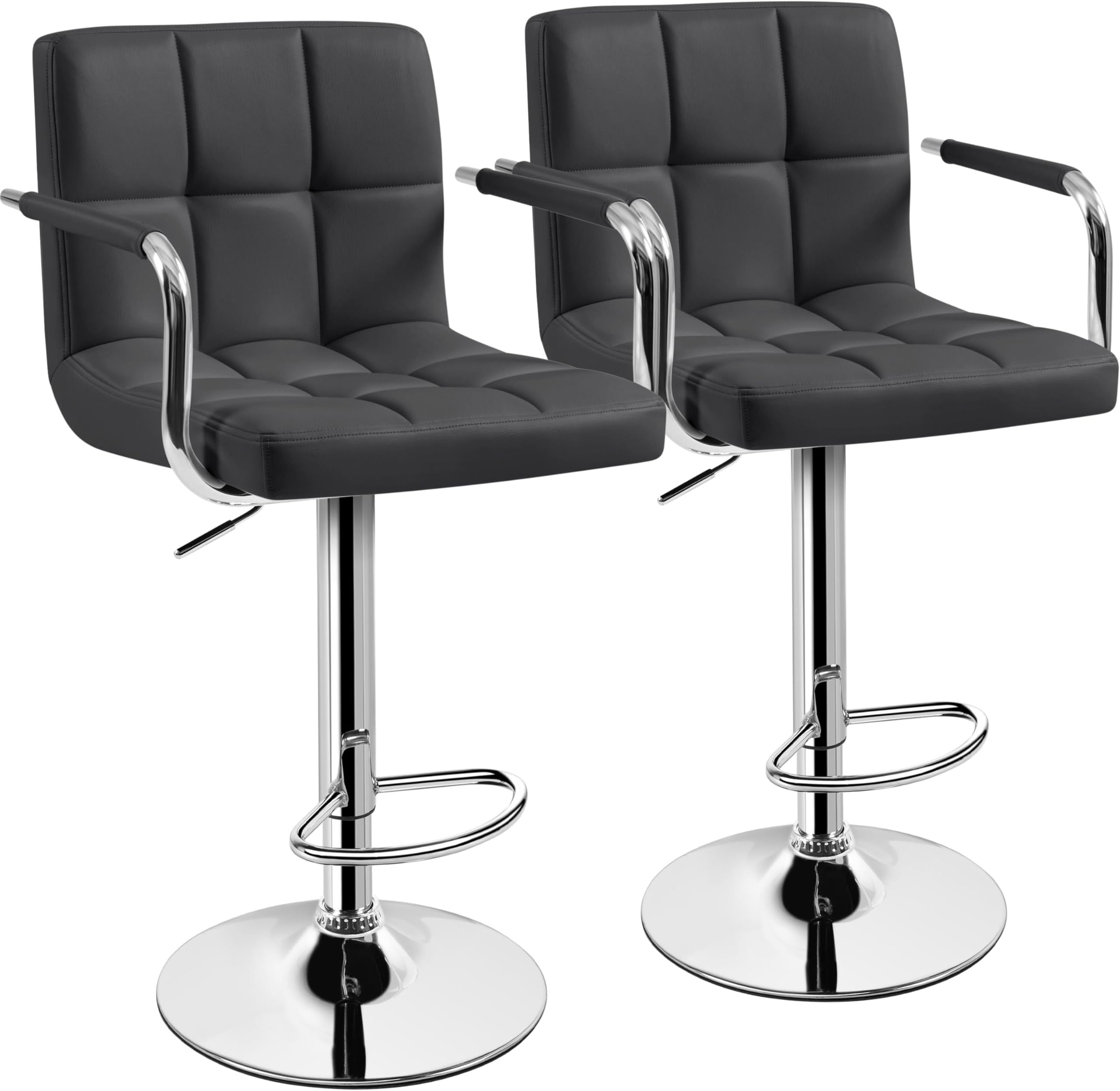 Yaheetech Bar Stools Set of 2, Adjustable PU Leather Swivel Barstools, Modern Counter Stools with Back and Footrest, Counter Height Barstools for Bar, Kitchen, Dining Room, Grey