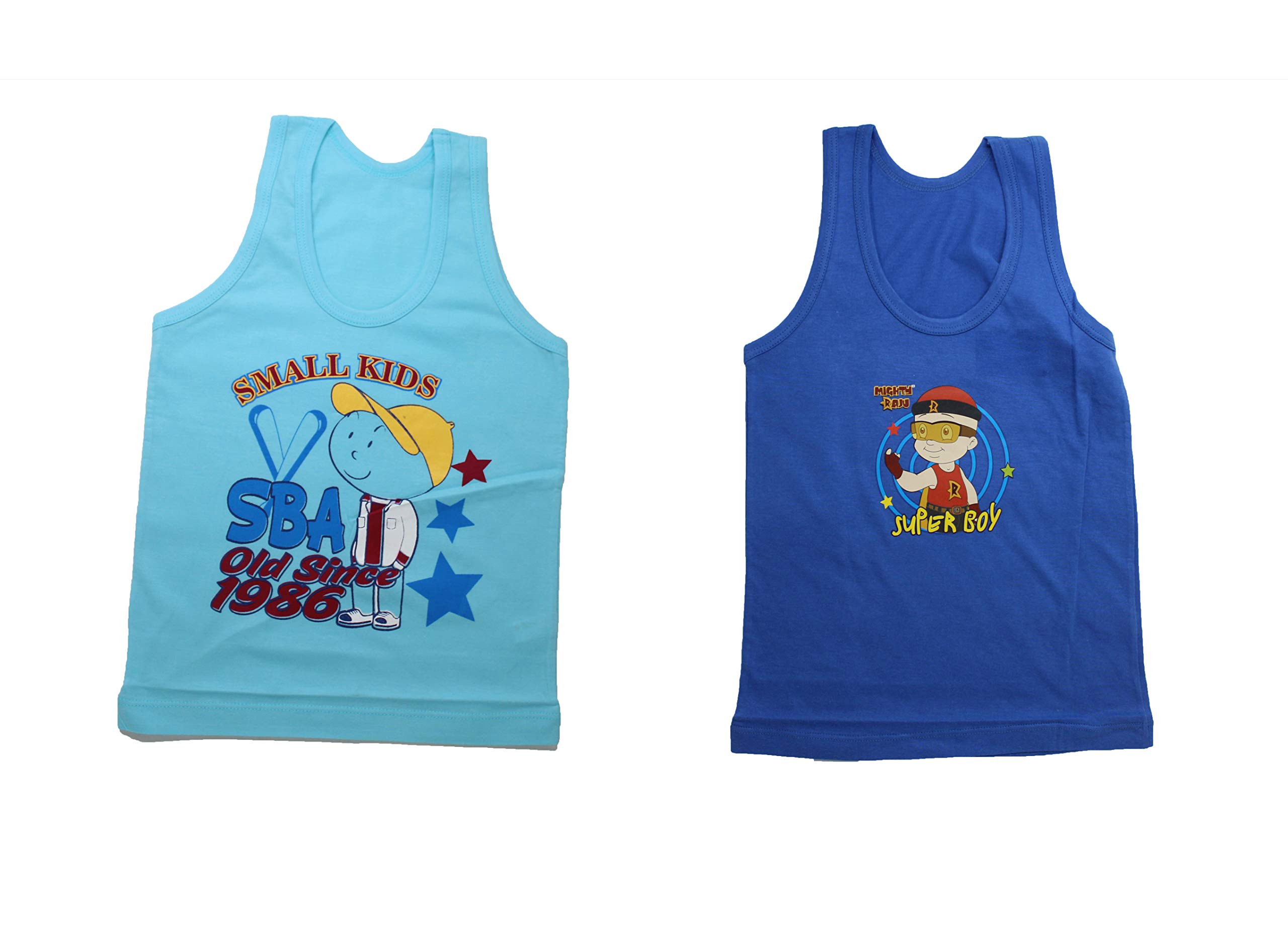 Northern Miles Multi-Coloured 100% Cotton Regular Fit Toddler Coloured Baniyan/Vest for Kids/Boys Pack of 2 (Colour/Print May Vary)