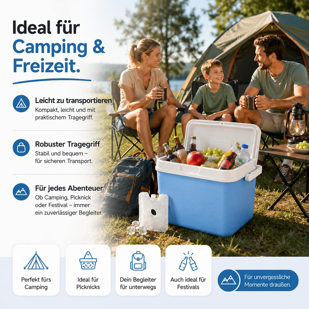 15 Liter Kühlbox mit Kühlelement & Kühlakku– Thermobox für extra Lange Kühlung, ideal als Kühltasche