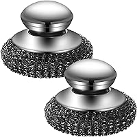 Vista 8 de Onewly 24Pack Estropajo de lana de acero con mango, estropajo de acero inoxidable para limpieza de hierro fundido, platos, ollas, sartenes