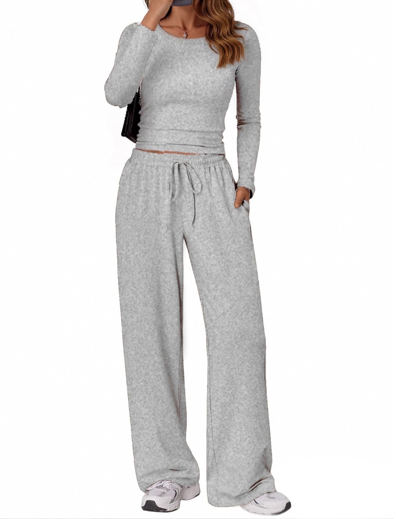 chicyes Womens 2 Piece Matching Lounge Sets Spring Outfits Long Sleeve Tops Wide Leg Pants Casual Sweatsuit Clothes