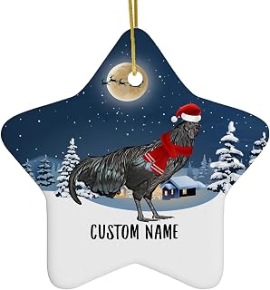 Personalized Ayam Cemani Chicken Rooster Christmas Ornament 2025 Star Ceramic White - Winter Night Scene Custom Name Pet Portrait Xmas Tree Decor Gifts for Ayam Cemani Chicken Lovers