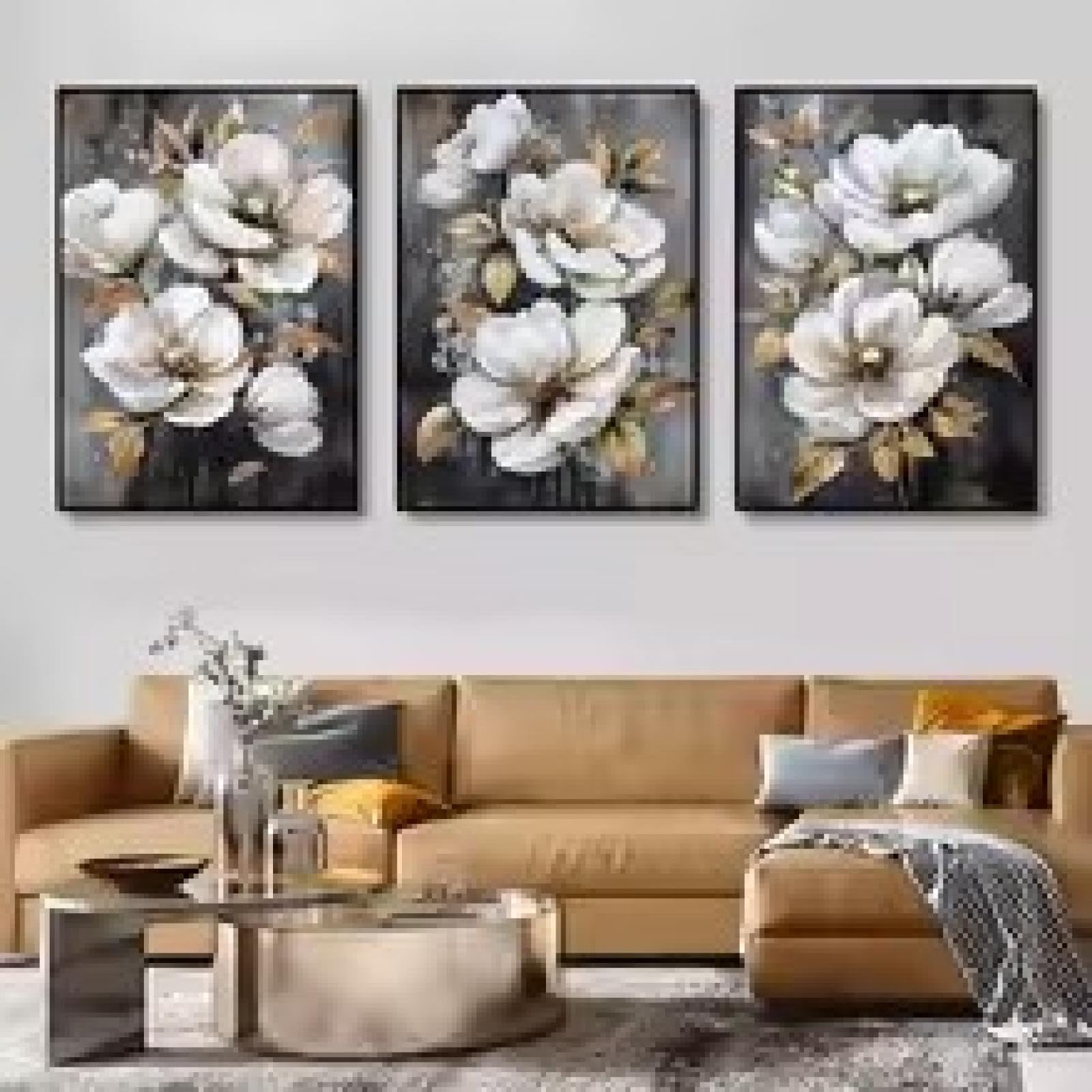 Décoration de salon abstraite fleurs rétro 60x110cm prête à suspendre - 7
