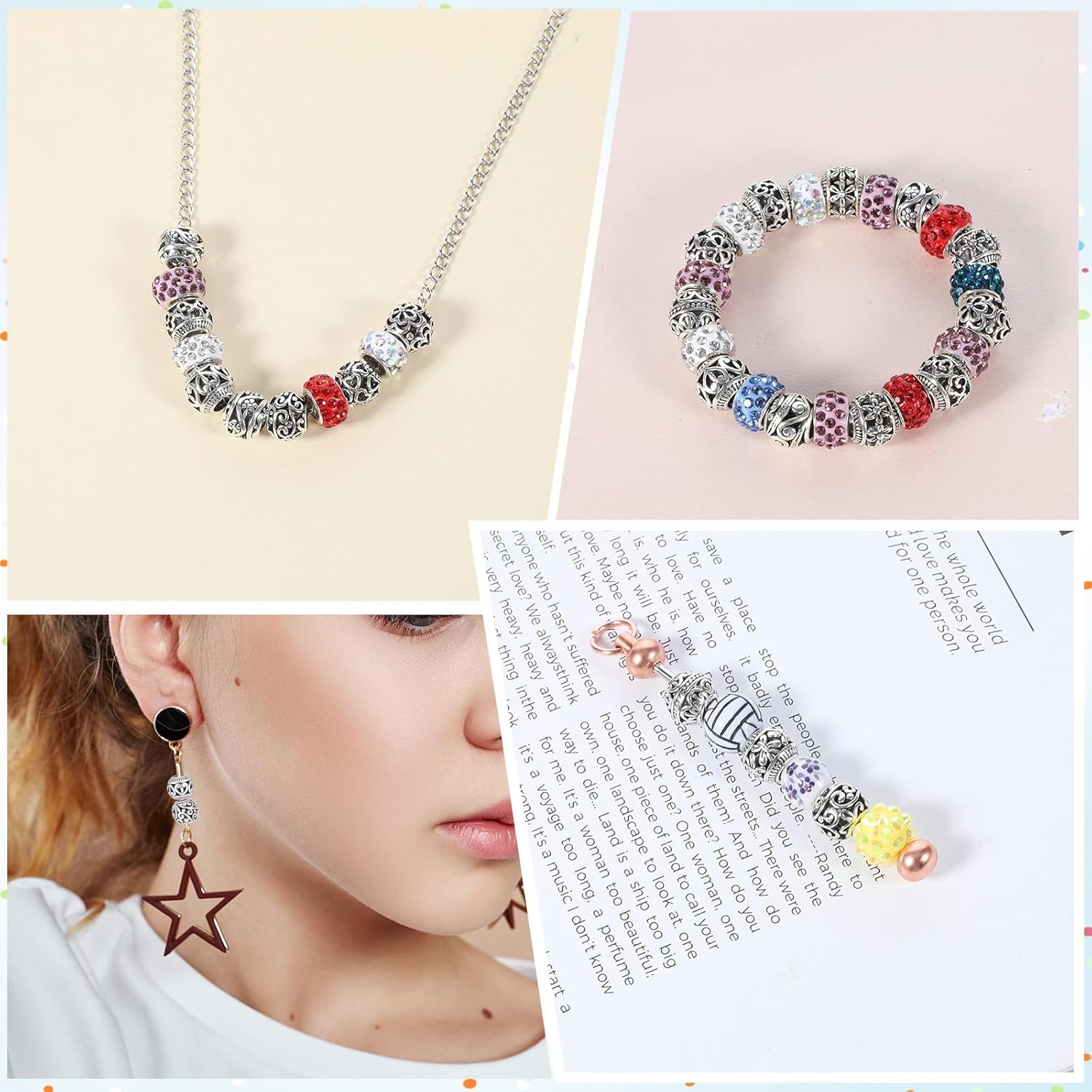 40 PCS Silver Spacer Beads for Jewelry Making, Alloy Metal Spacers Charms Bead Large Decorative Jewelry Making Beads with 4.5mm Hole for DIY Bracelet Necklace Crafts - Image 7