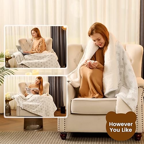 Miniatura 6 de Bearhug Electric Throw Blanket 50" x 60", Reversible Velvet & Sherpa Heated Throw, 6 Heating Levels & 4H Auto Off, Over-Heat Protect, ETL Nido