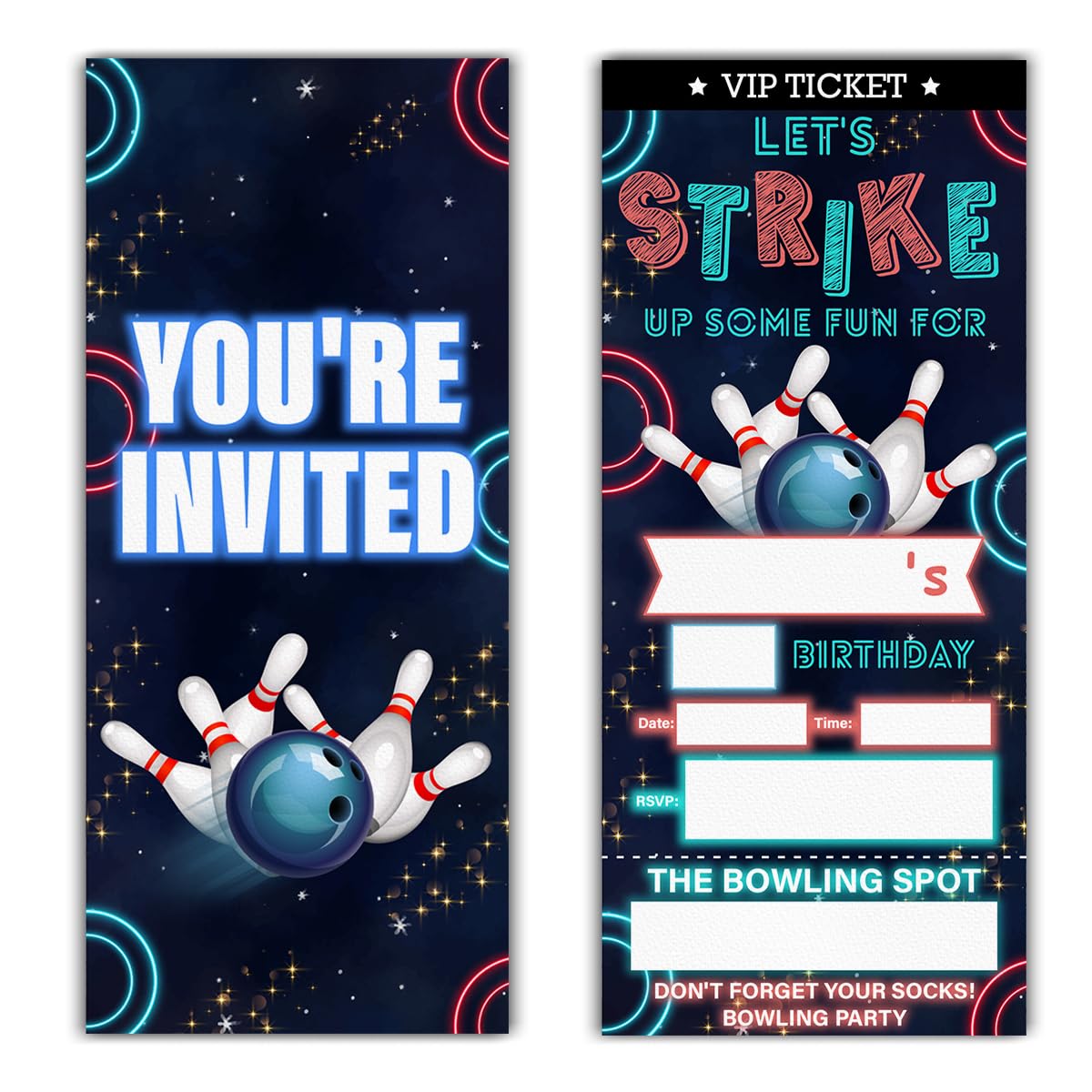 20 Set Bowling Ticket Birthday Party Invitations with 20 Set Bowling Ticket Birthday Party Invitations with