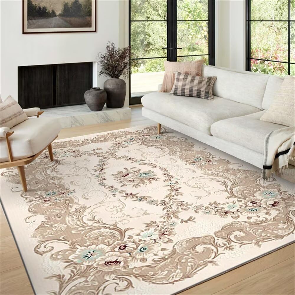 Tapis central de salon classique gris 60x120cm doux et antidérapant