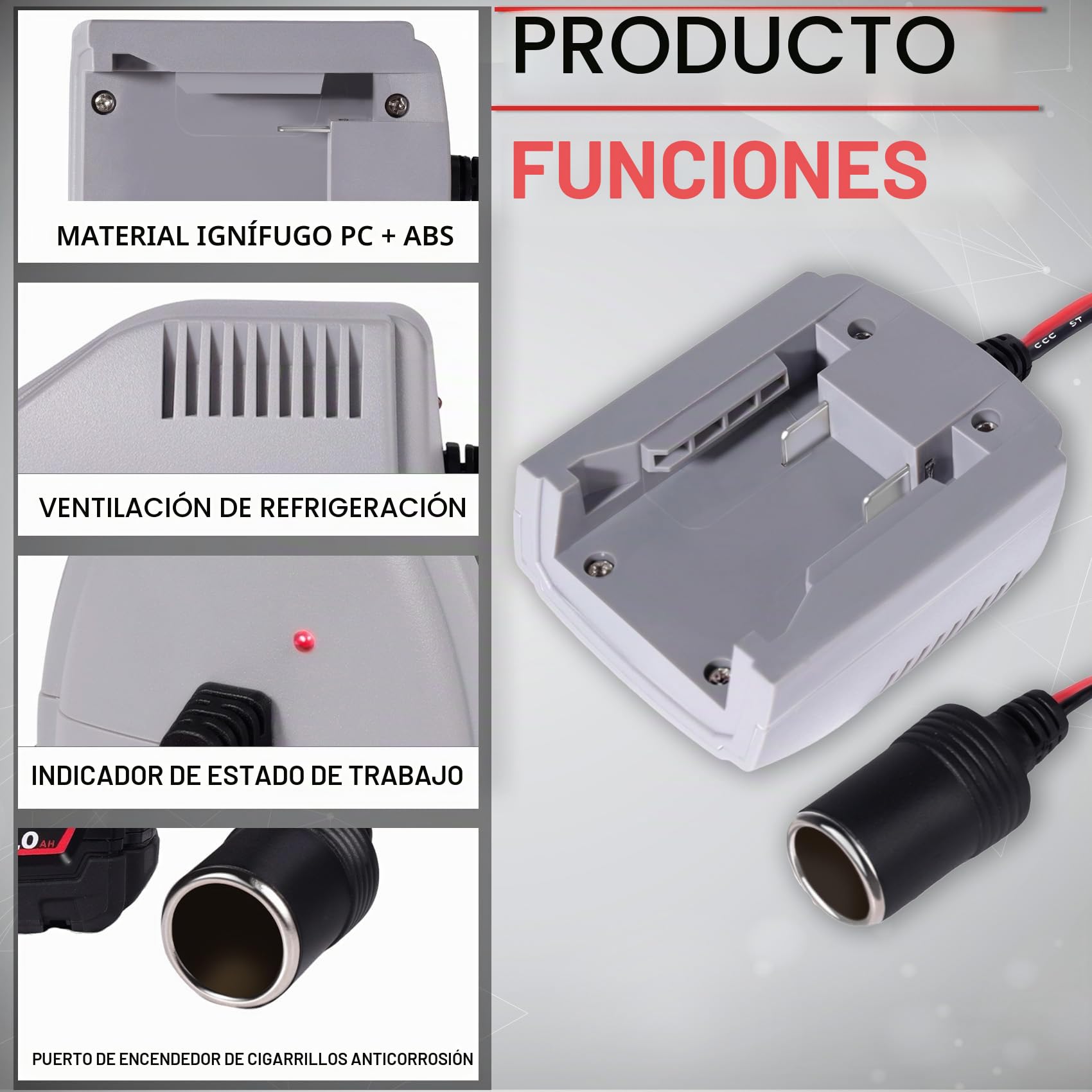 TONSIM Adaptador de Batería Milwaukee 18V – Convertidor Step Down con Puerto de Encendedor para Dispositivos 12V y Herramientas Eléctricas – Compatible con Todas Las Baterías Milwaukee 18V