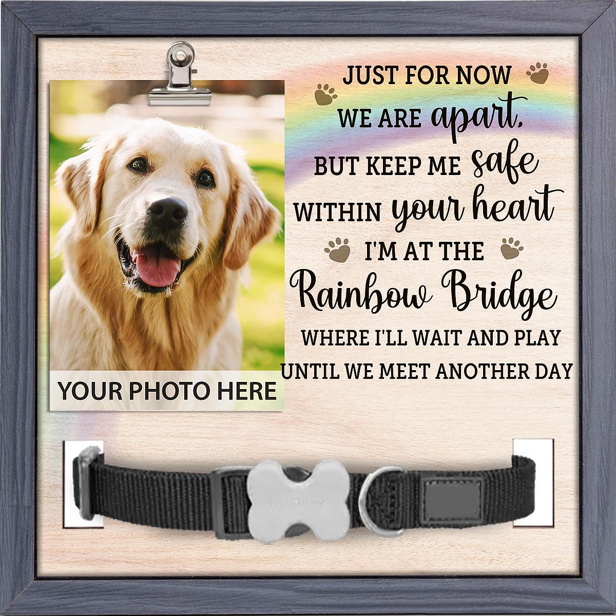 Pawfect House 9x9 Inches Pet Memorial Picture Frame With Collar Holder, Pet Memorial Gifts For Dogs, Loss Of Dog Sympathy Gift, In Loving Memory
