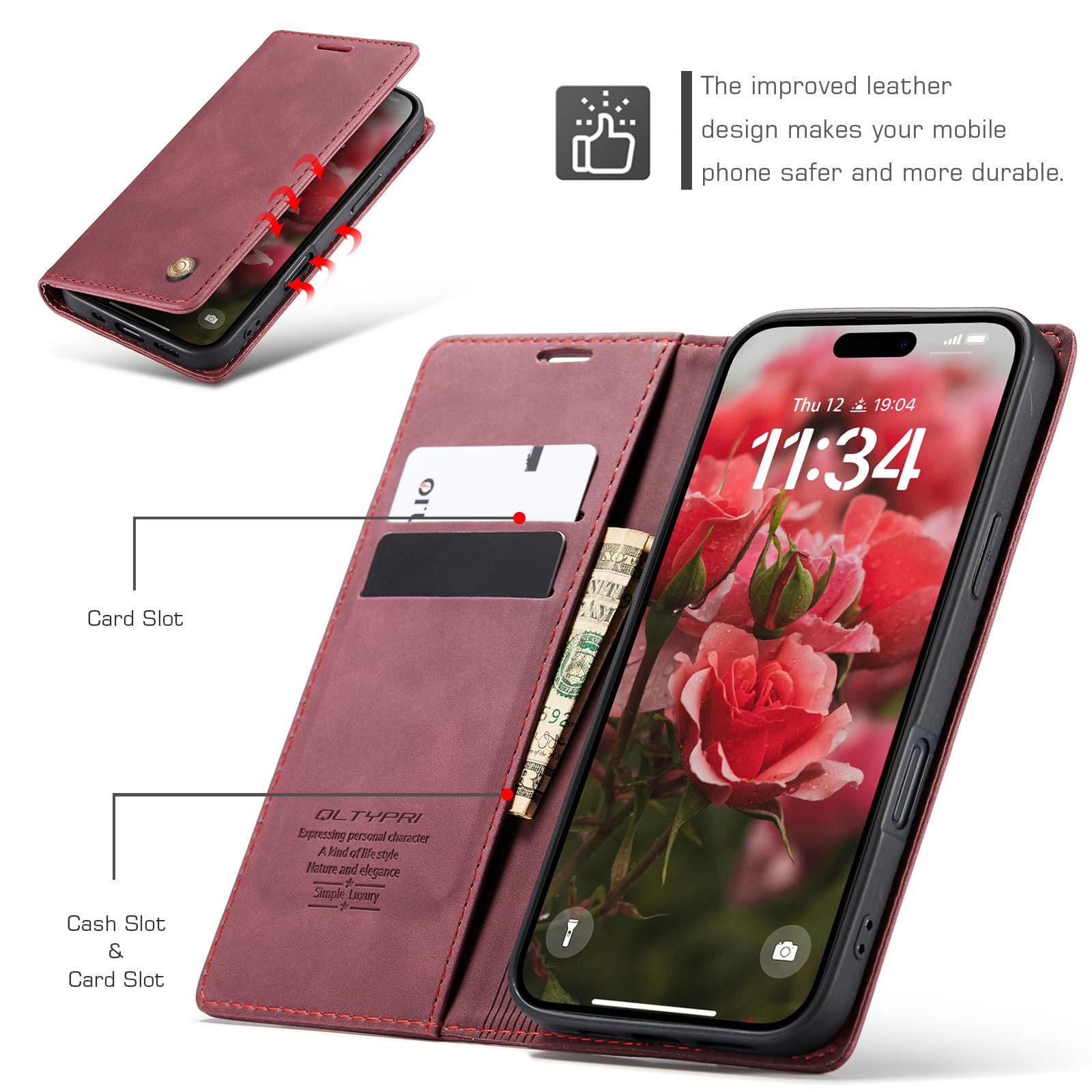 Housse Portefeuille Pour IPhone 17 QLTYPRI - Cuir PU, Antichoc, Fentes Cartes, Support Intégré, Couleur Café