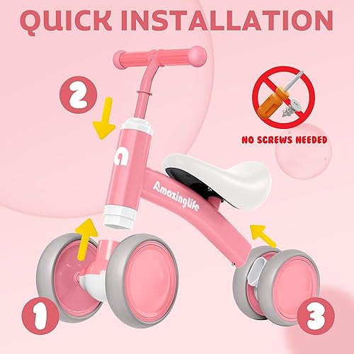 Miniatura 5 de Bicicleta de equilibrio de 1 año de edad, 10 a 24 meses, bicicleta de equilibrio para bebé, sin pedales, 4 ruedas para niños pequeños, tres
