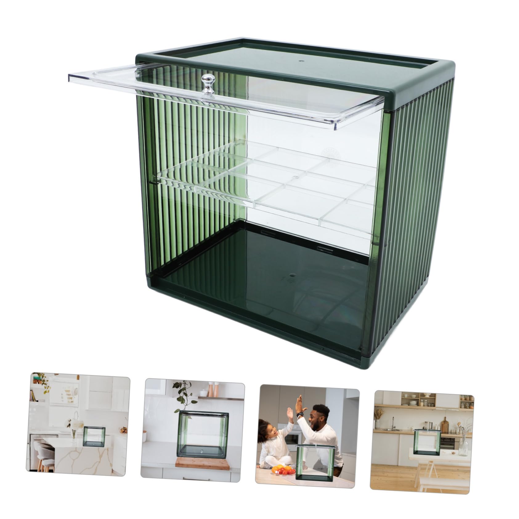 Cabilock Caja De Pan Transparente Doble Capa Verde, Recipiente De Plástico Para Almacenamiento De Alimentos, Contenedor De Cocina Para Encimera, Organizador Práctico Para Hogar y Panadería