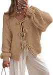 PRETTYGARDEN Tie pour femmes avant Bow Cardigan Chandails Chunky Knit Long Puff Sleeve Trendy Spring Fall Jacket Coats