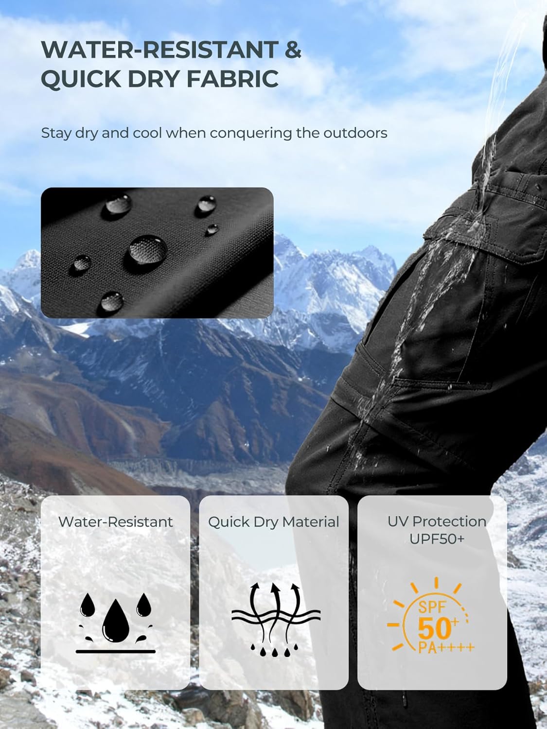 Men's Convertible Hiking Pants Waterproof Quick Dry Zip-Off Lightweight Tactical Multi-Pocket Outdoor Fishing Safari Trousers - Image 6