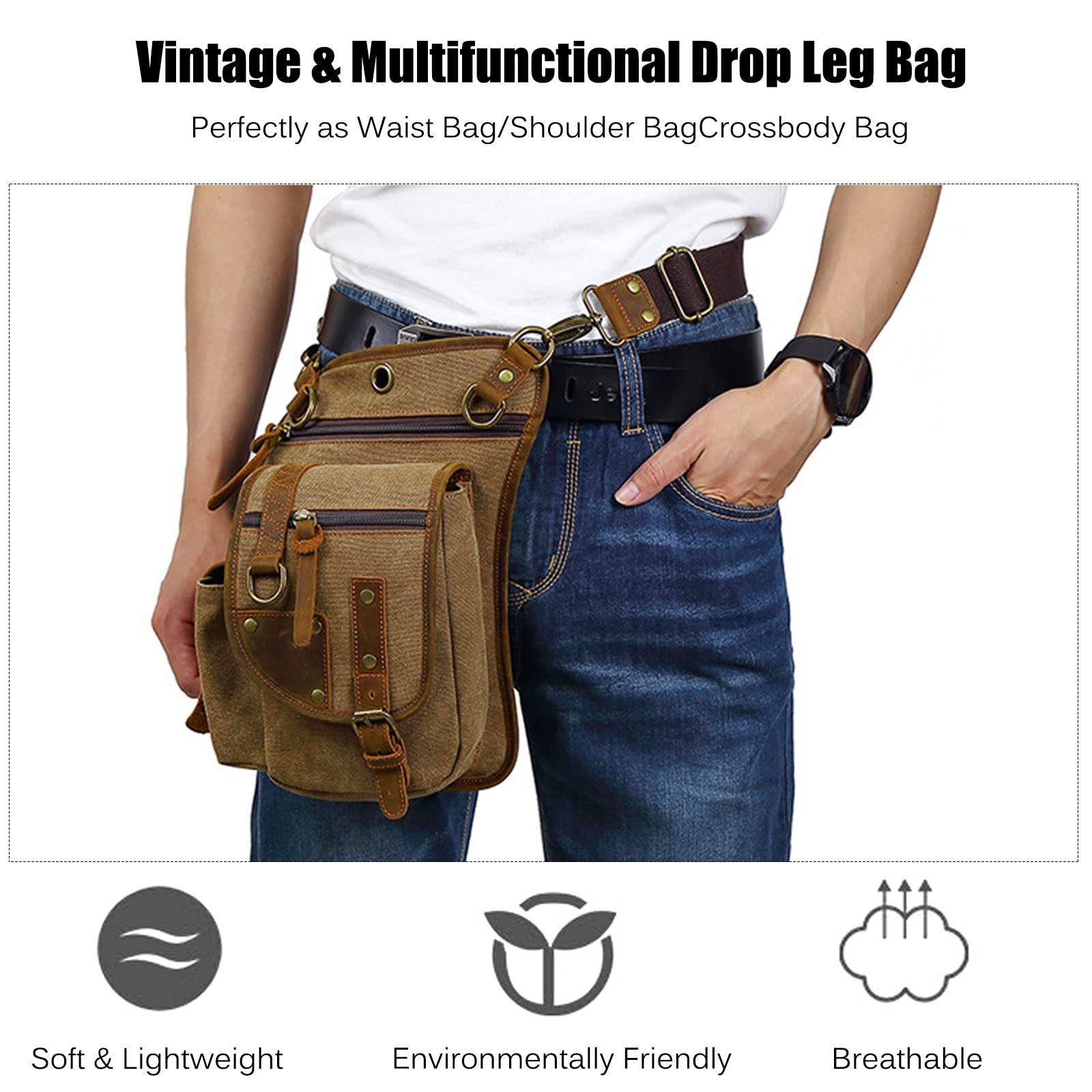 FANDARE Płócienna torba na nogę turystyczna nerka nerka torba crossbody plecak na ramię mężczyźni torba na klatkę piersiową kobiety codzienne plecaki na co dzień na zewnątrz motocykl taktyczna jazda na rowerze piesze wycieczki wędkarstwo podróż zabawna to